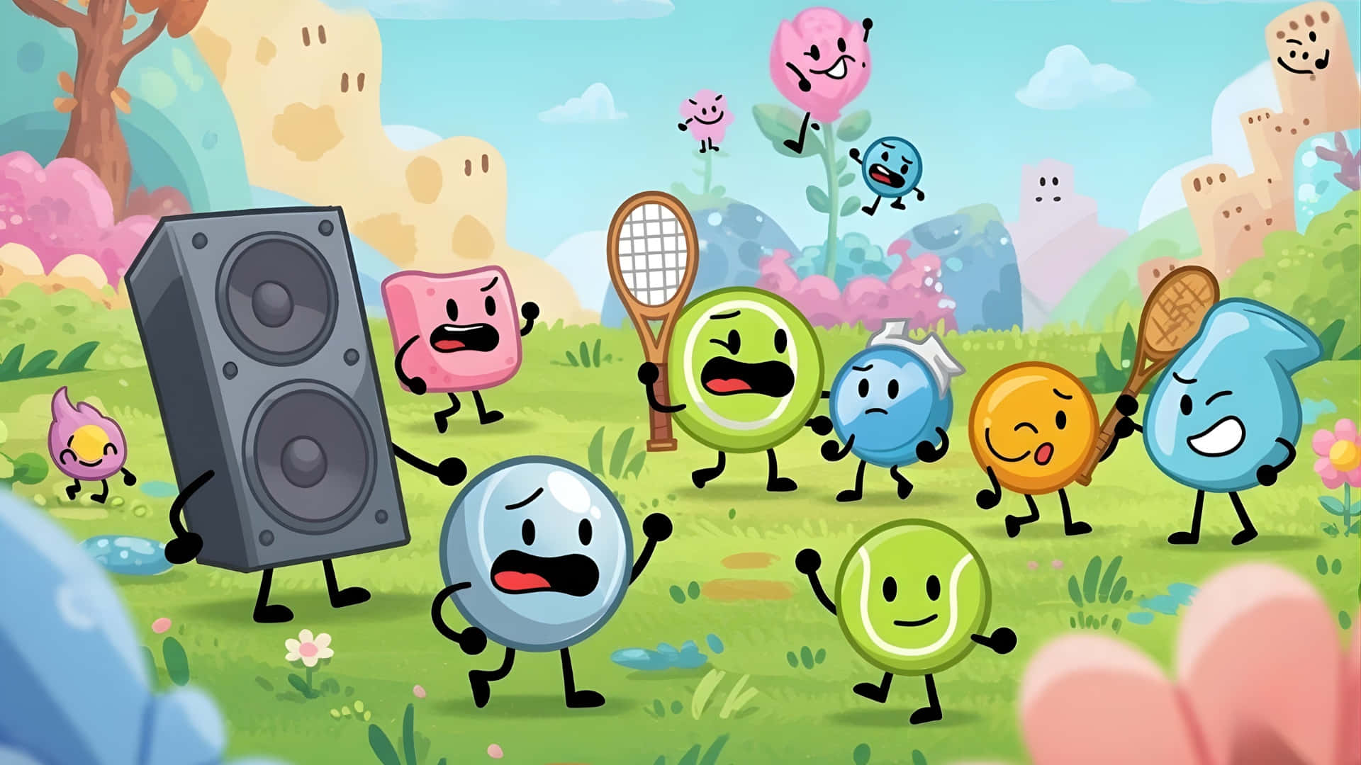 Bfdi, tennis balls, speakers, Full HD Desktop Wallpaper