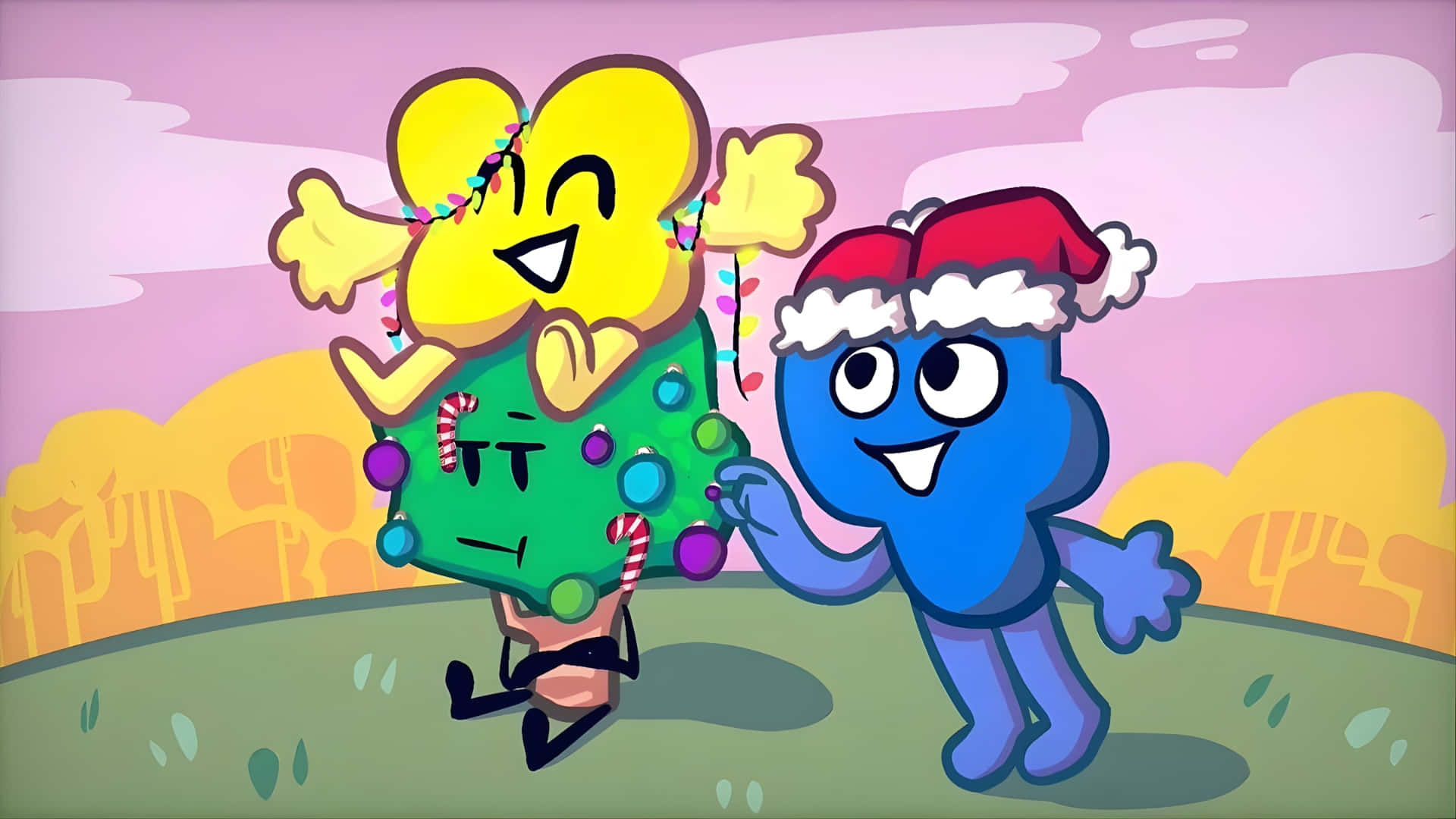 Bfdi, Santa hat, green Christmas tree, Full HD Desktop Wallpaper
