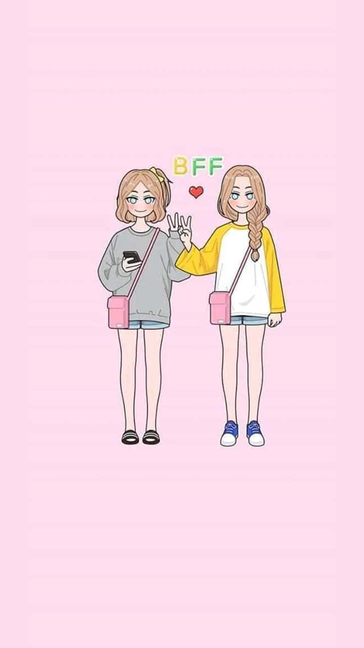 BFF iPhone, pink bags, cartoon girls, HD Phone Wallpaper