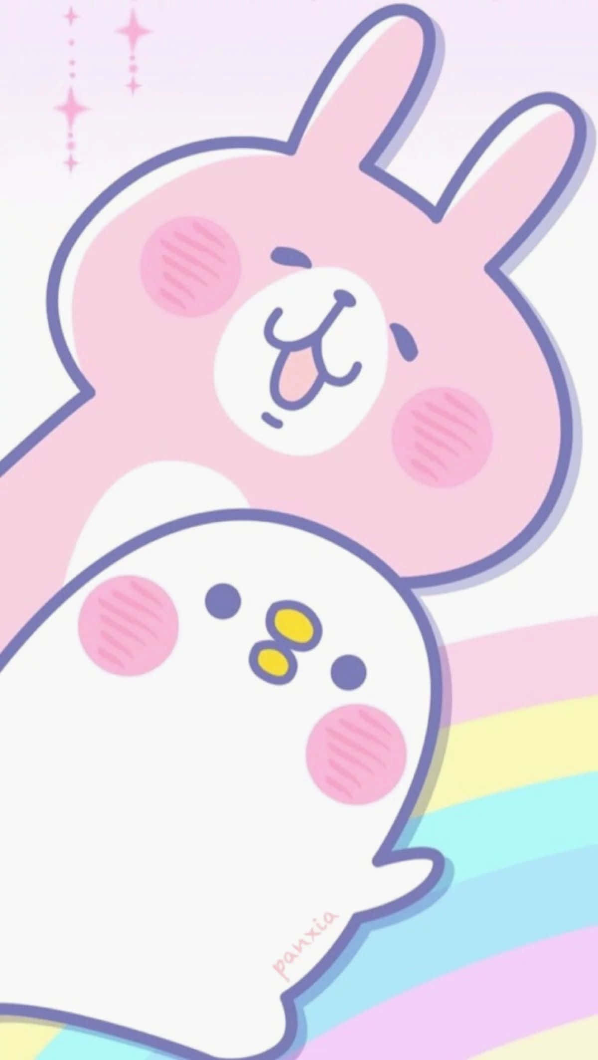bff iphone, pink bunny, white ghost, Full HD Phone Wallpaper