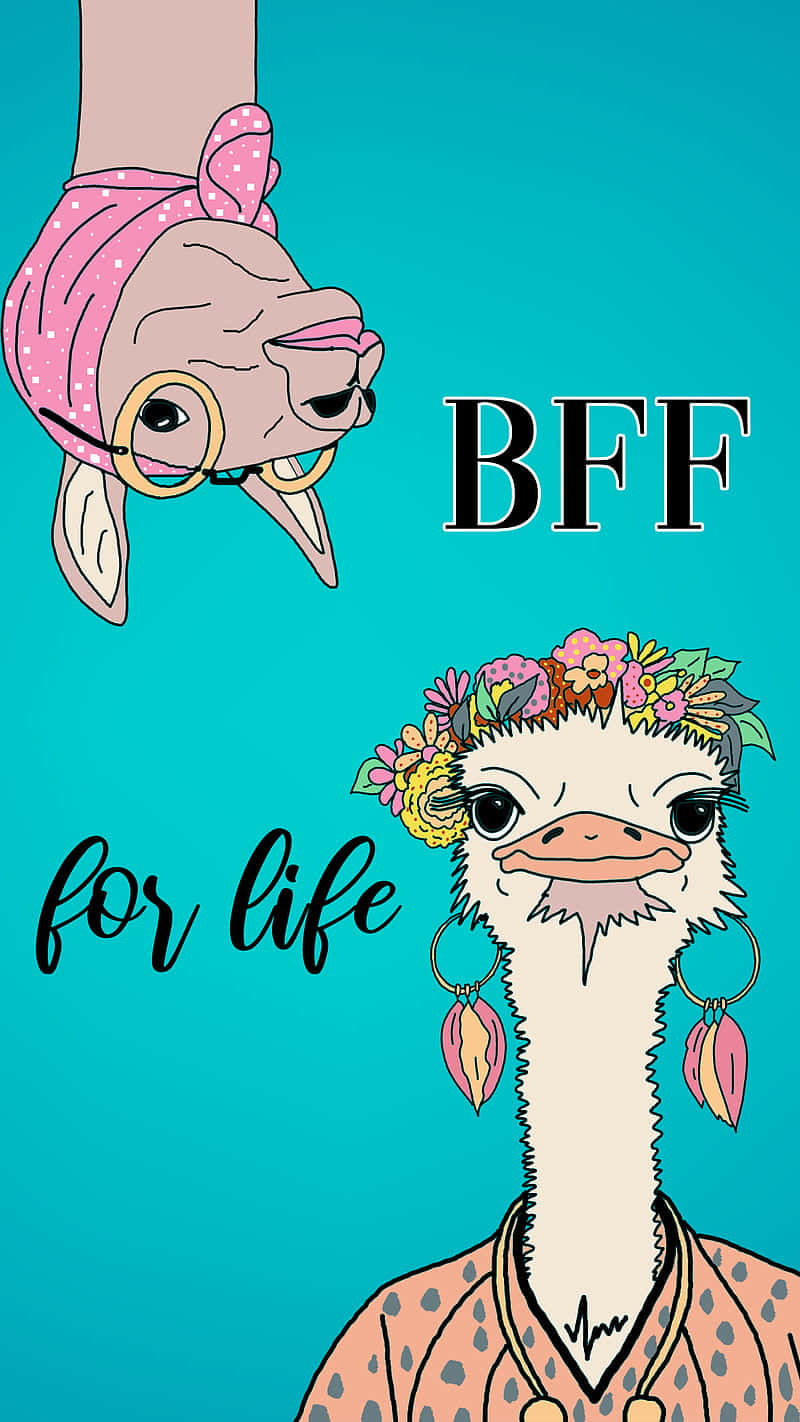 BFF iPhone, cartoon ostriches, floral crowns, HD Phone Wallpaper