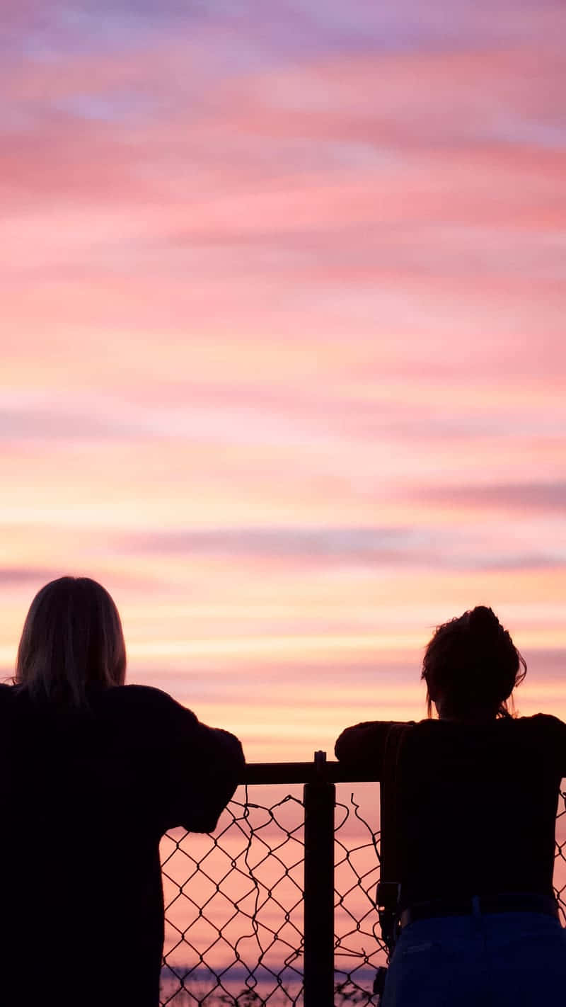 friends, sunset, chain link fence, HD Phone Wallpaper