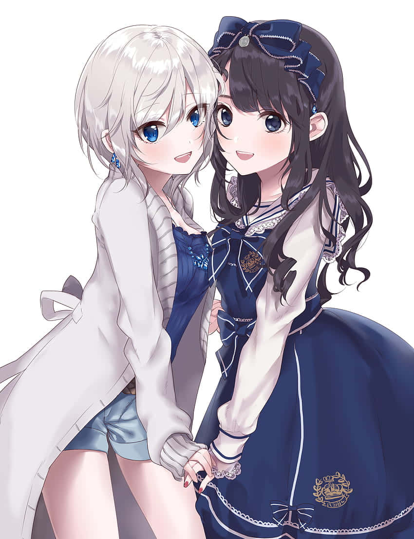anime best friends, elegant dresses, blue eyes, SD Phone Wallpaper