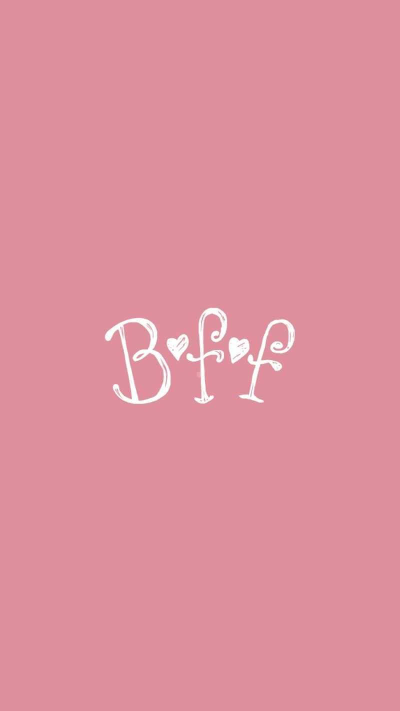 pink background, white cursive Bff text, heart dots, HD Phone Wallpaper