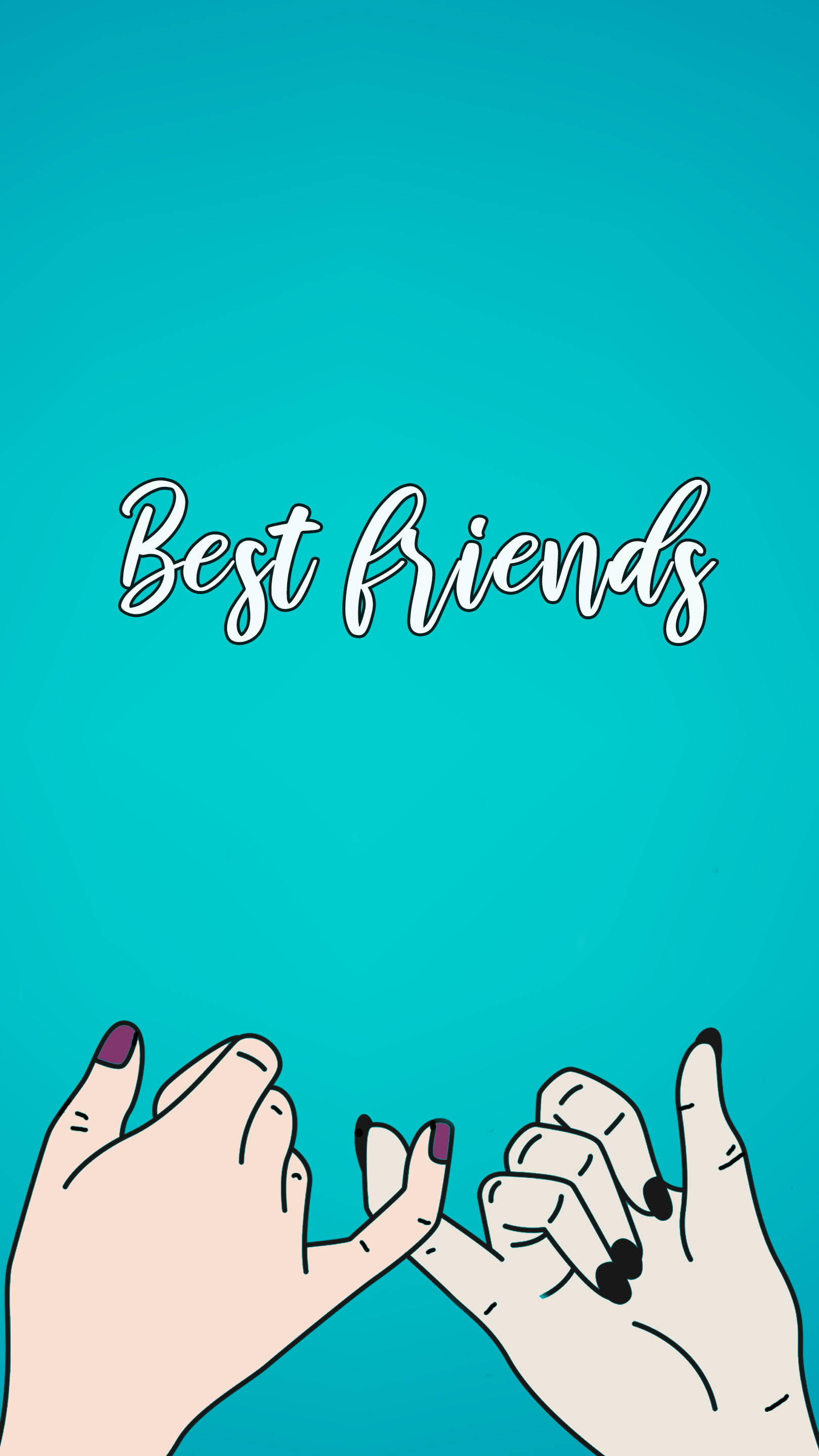 Blue Girly BFF Pinky Promise, teal background, painted nails, 2K Phone Wallpaper