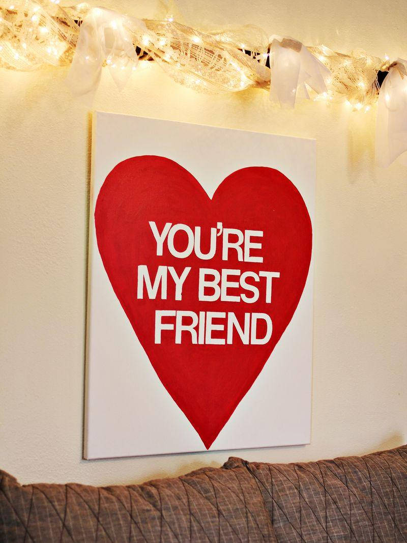 BFF wall decoration, red heart canvas, white text, SD Phone Wallpaper