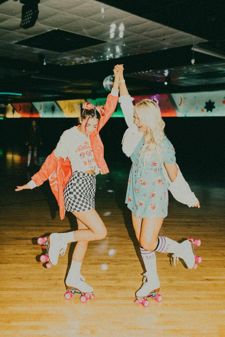 BFF, roller skates, retro indoor rink, SD Phone Wallpaper