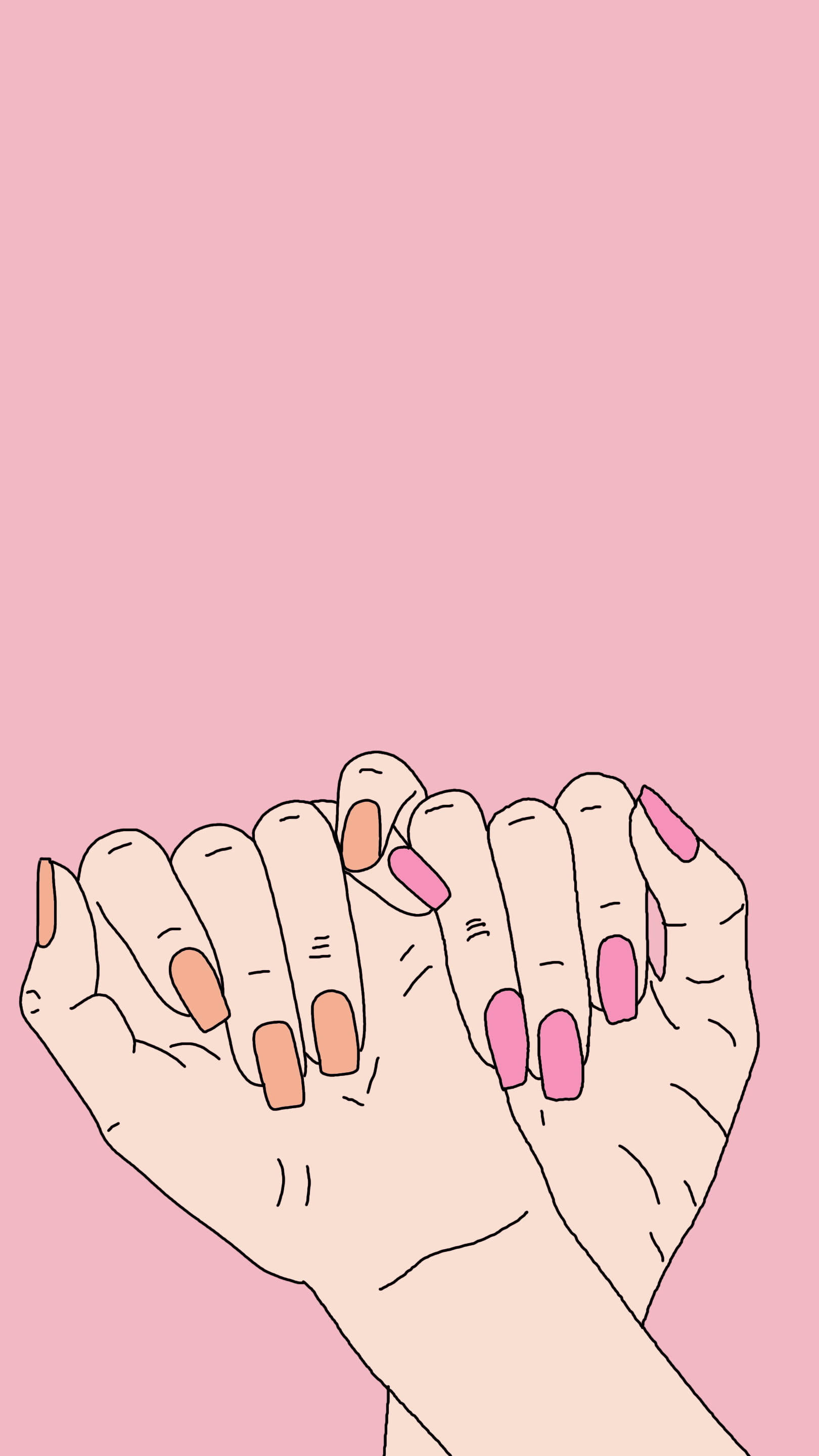 Pink Pinky Promise Girly BFF, mismatched pink and peach nails, solid pastel pink background, 2K Phone Wallpaper