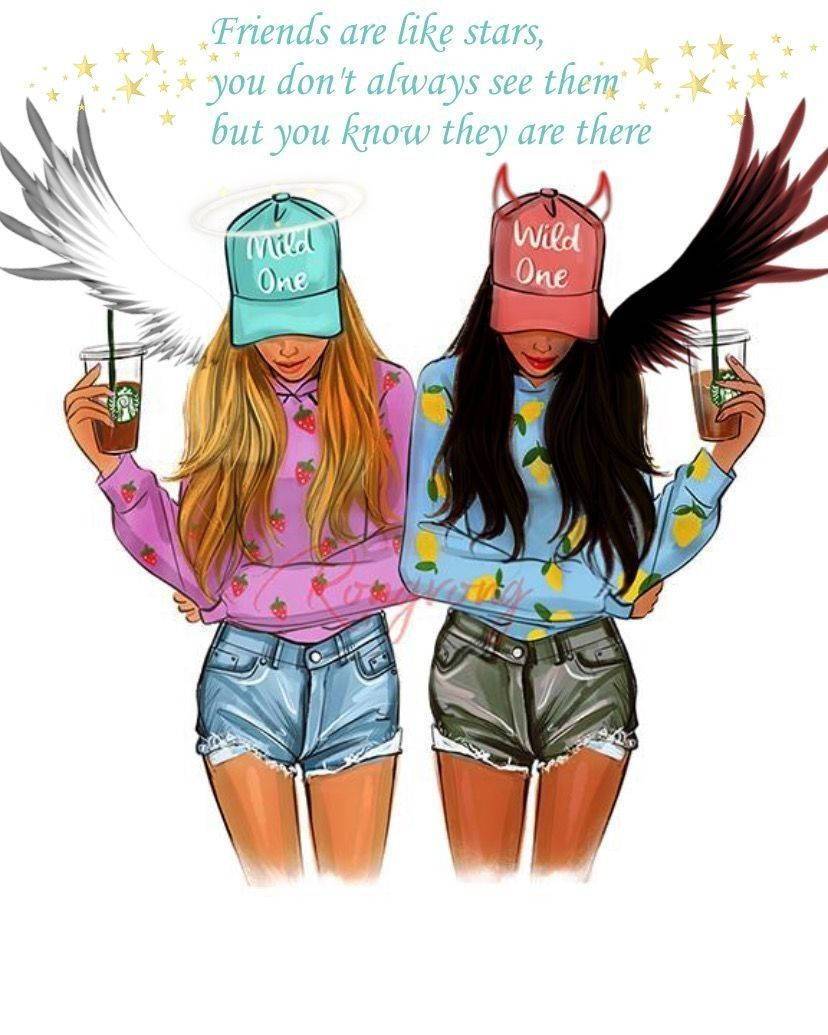 Friends With Wings, Girly BFF, angel wings, SD Phone Wallpaper