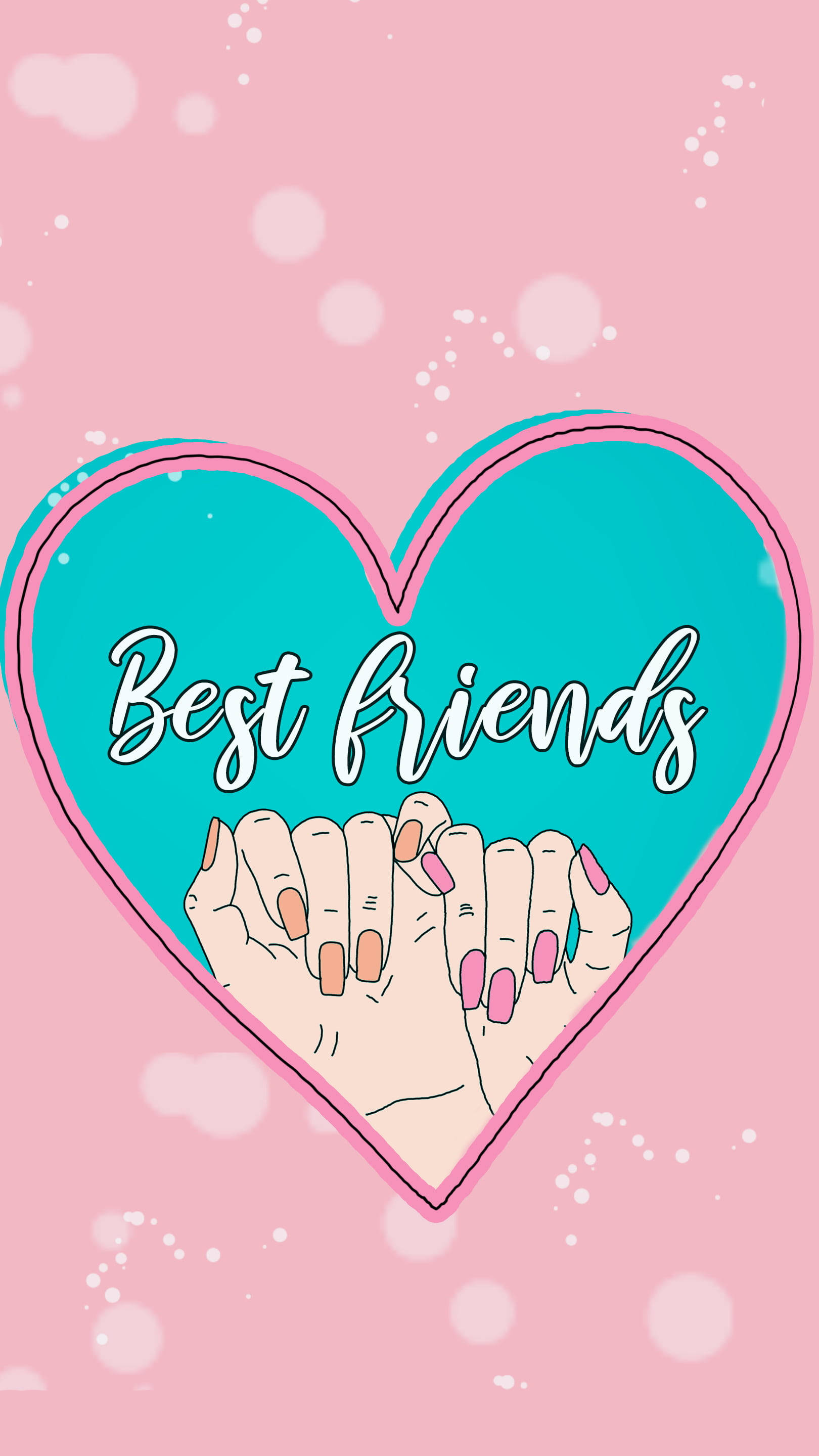 Girly BFF, pinky fingers crossed, turquoise heart, 2K Phone Wallpaper