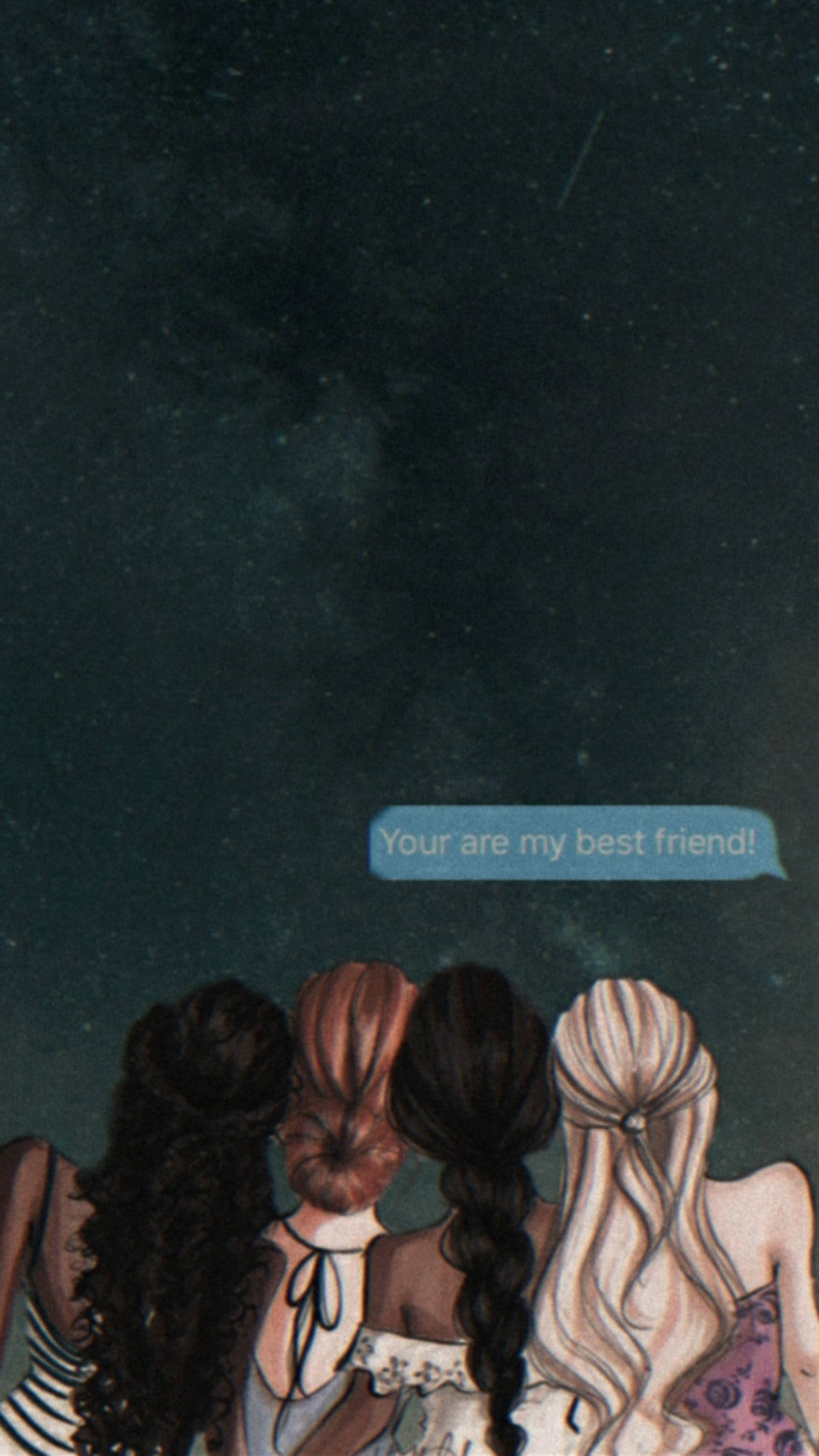 Four Girly BFF Speech Bubble, starly night sky, text bubble, Full HD Phone Wallpaper