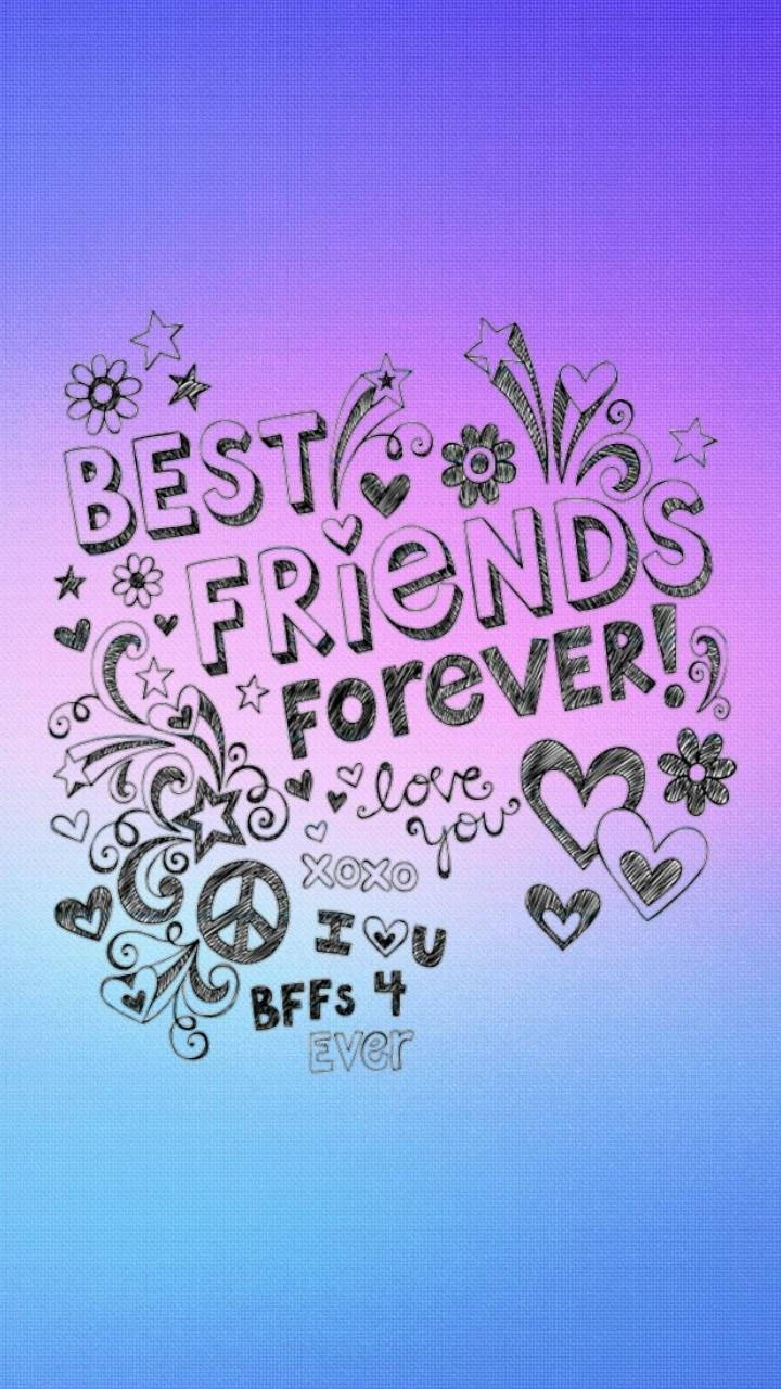 BFF, gradient, doodled hearts, HD Phone Wallpaper
