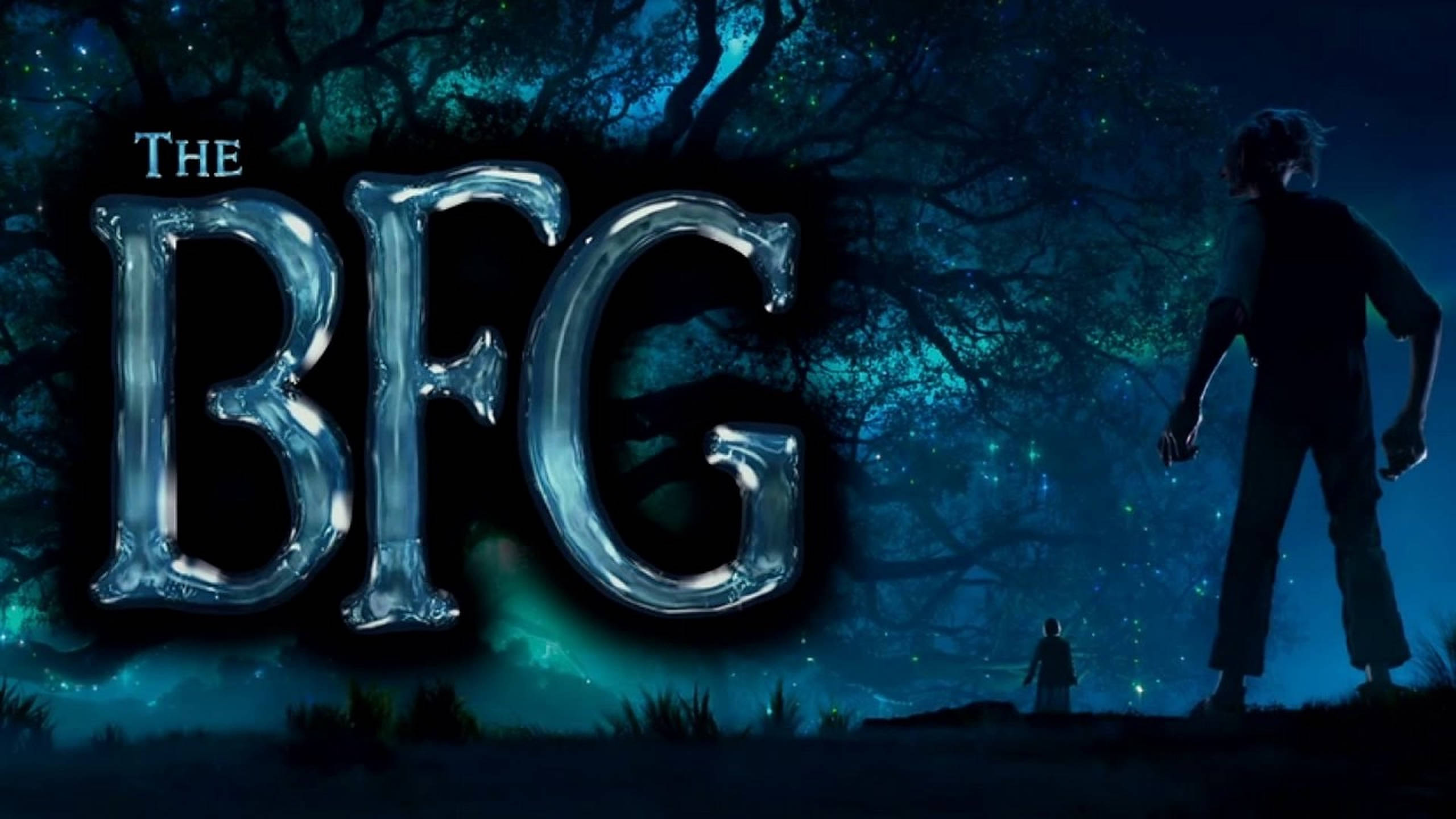 The BFG, starry forest, glowing blue trees, 2K Desktop Wallpaper