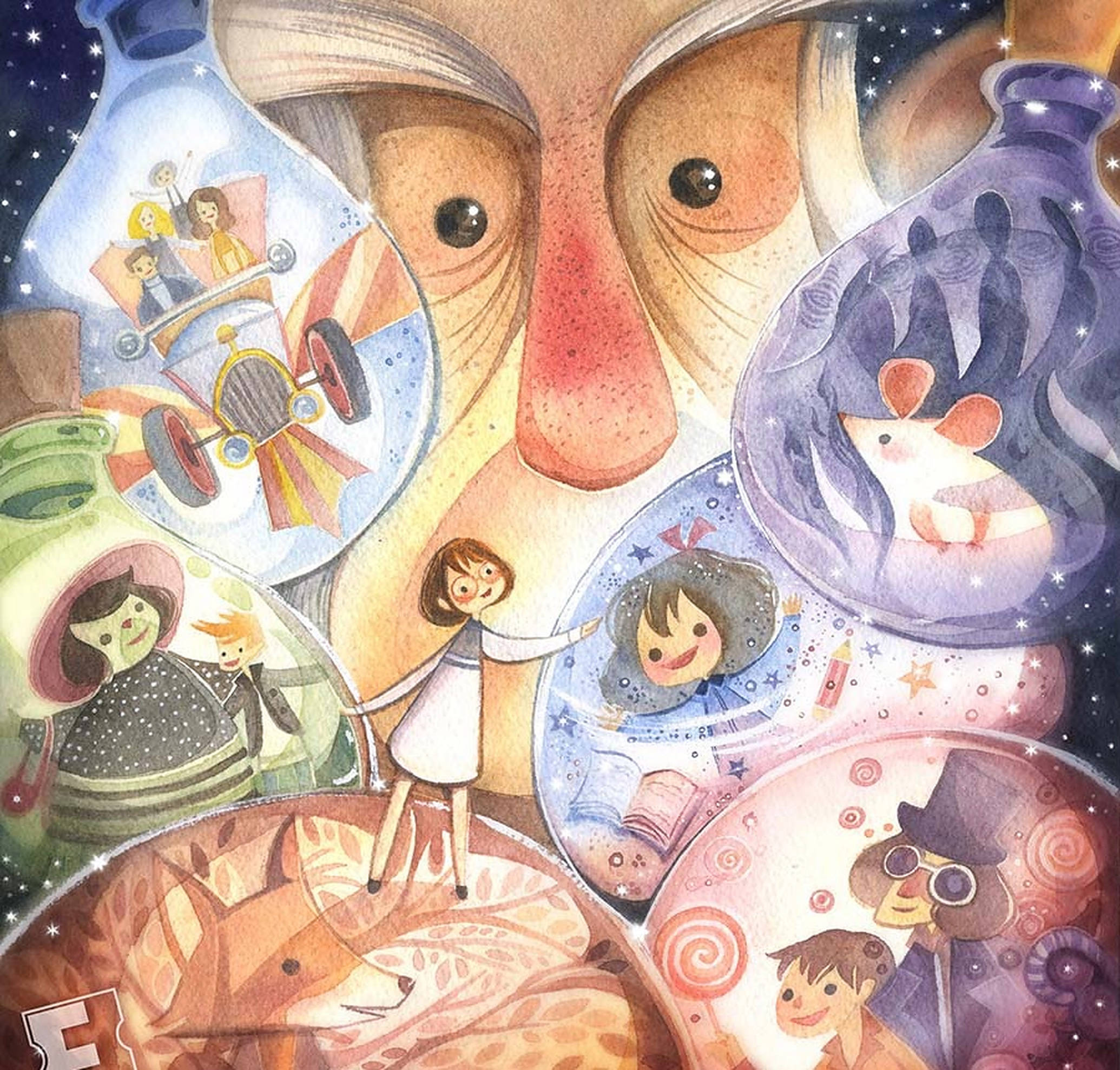 The BFG, watercolor illustration, giant face, Full HD Desktop Wallpaper