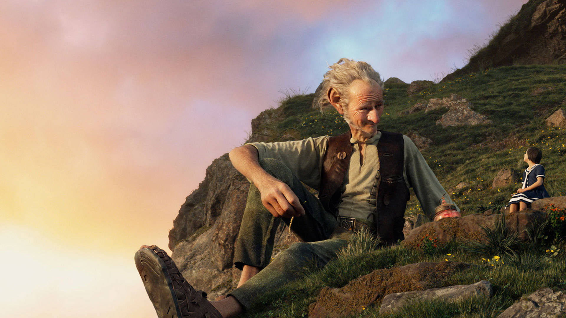 The BFG, mountain cliff, sunset, Full HD Desktop Wallpaper