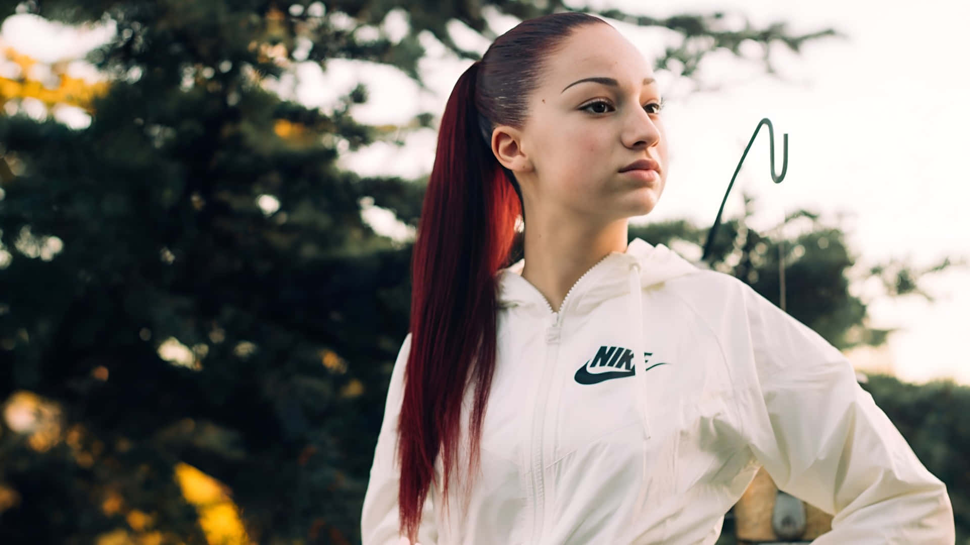 Bhad Bhabie, vibrant red hair, high ponytail, Full HD Desktop Wallpaper