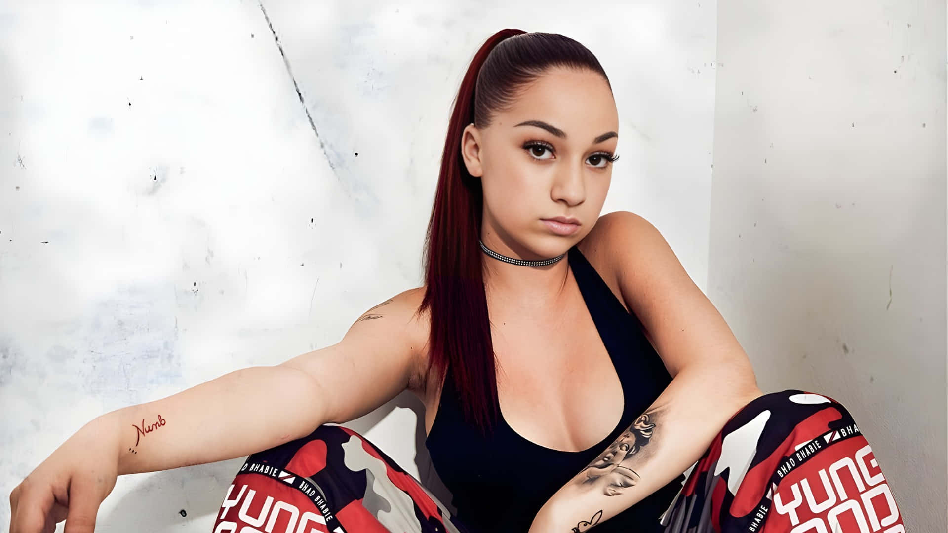 Bhad Bhabie, red hair, high ponytail, Full HD Desktop Wallpaper