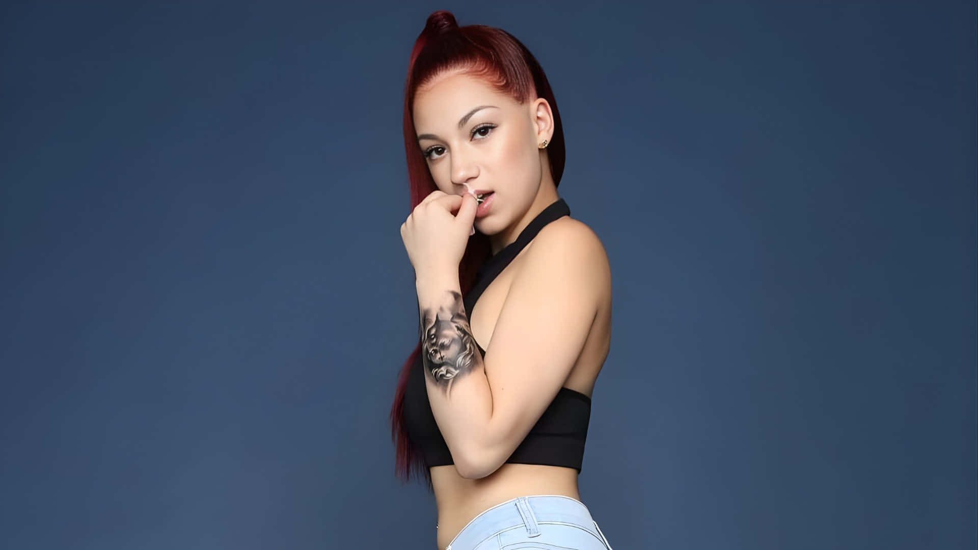 Bhad Bhabie, red hair, tiger tattoo, Full HD Desktop Wallpaper