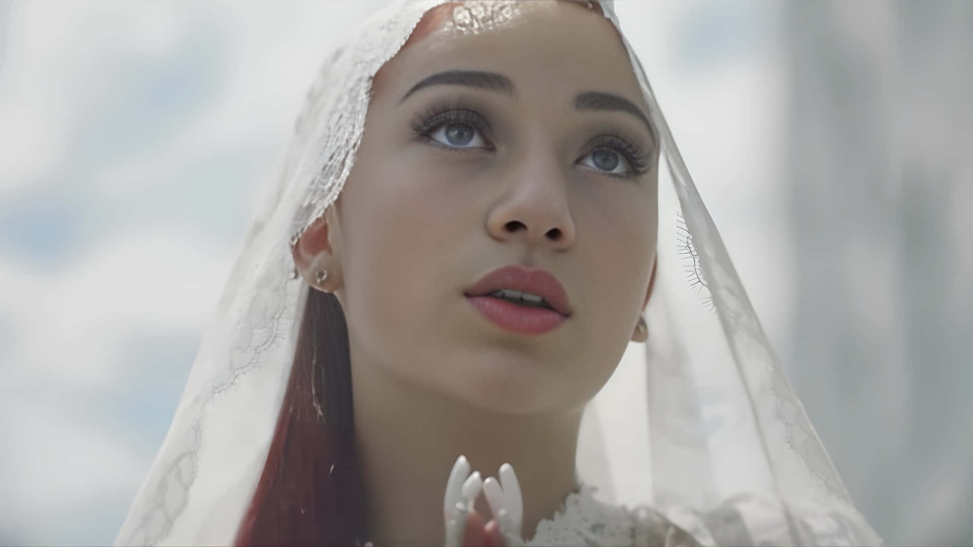 Bhad Bhabie, red hair, white lace veil, Full HD Desktop Wallpaper