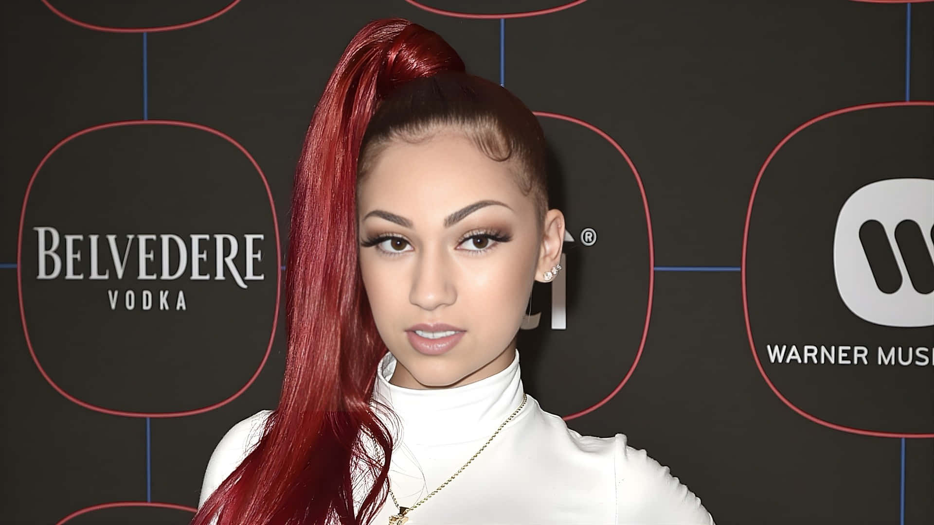 Bhad Bhabie, red carpet look, vibrant red high ponytail, Full HD Desktop Wallpaper