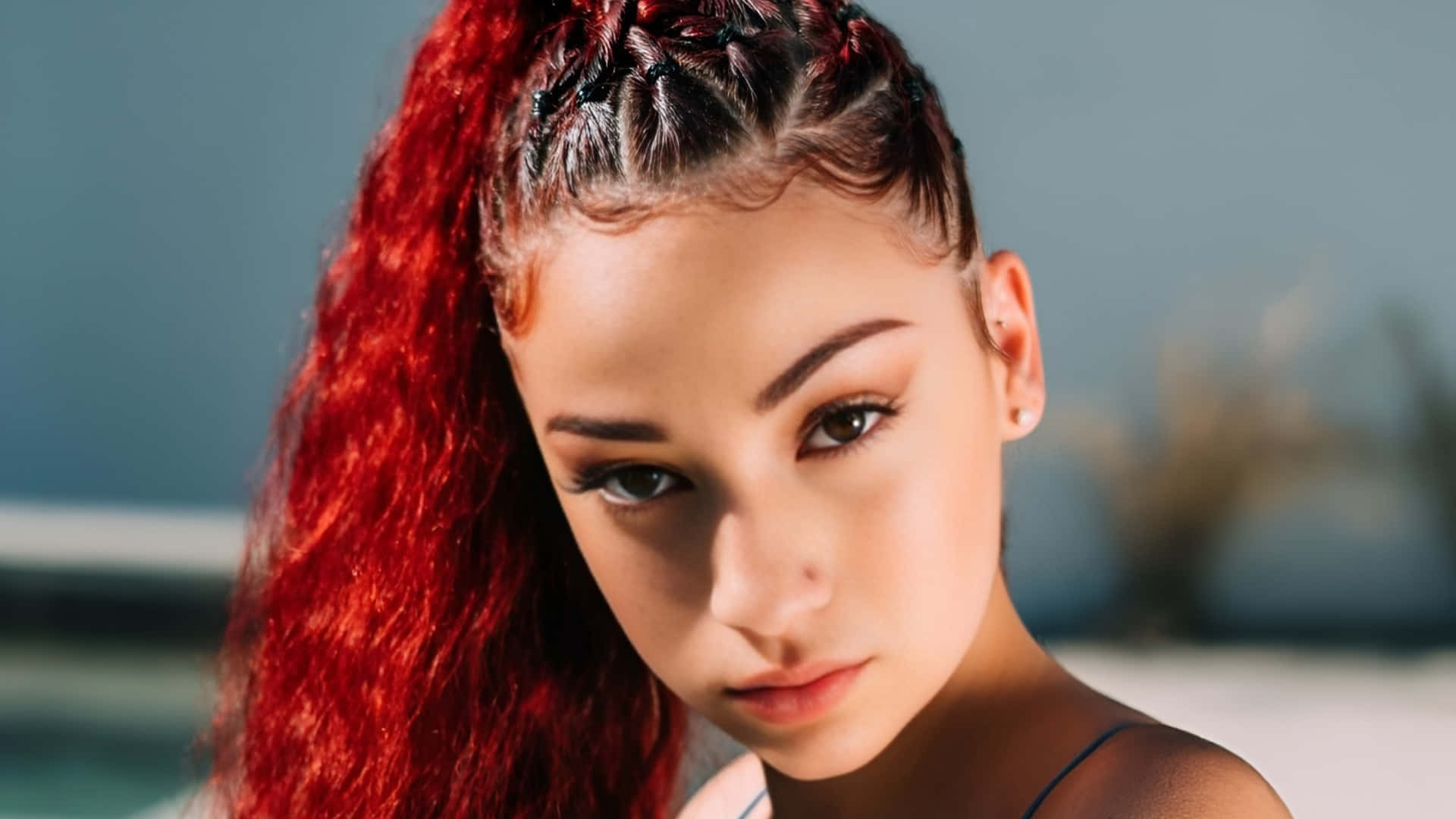 Bhad Bhabie, vibrant red hair, high ponytail, Full HD Desktop Wallpaper