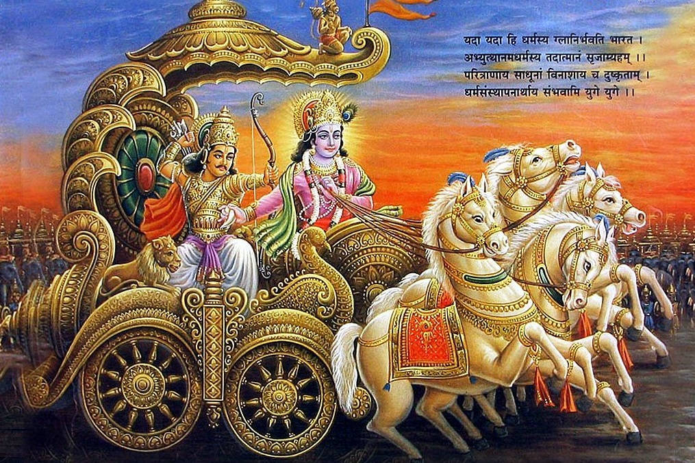 Bhagavad Gita, Sanskrit texts, divine chariot, SD Desktop Wallpaper
