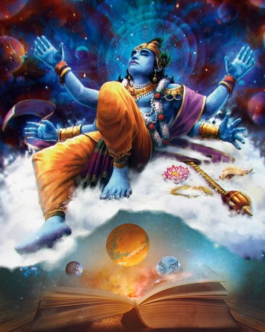 Bhagavad Gita, blue-skinned deity, multiple arms, SD Phone Wallpaper