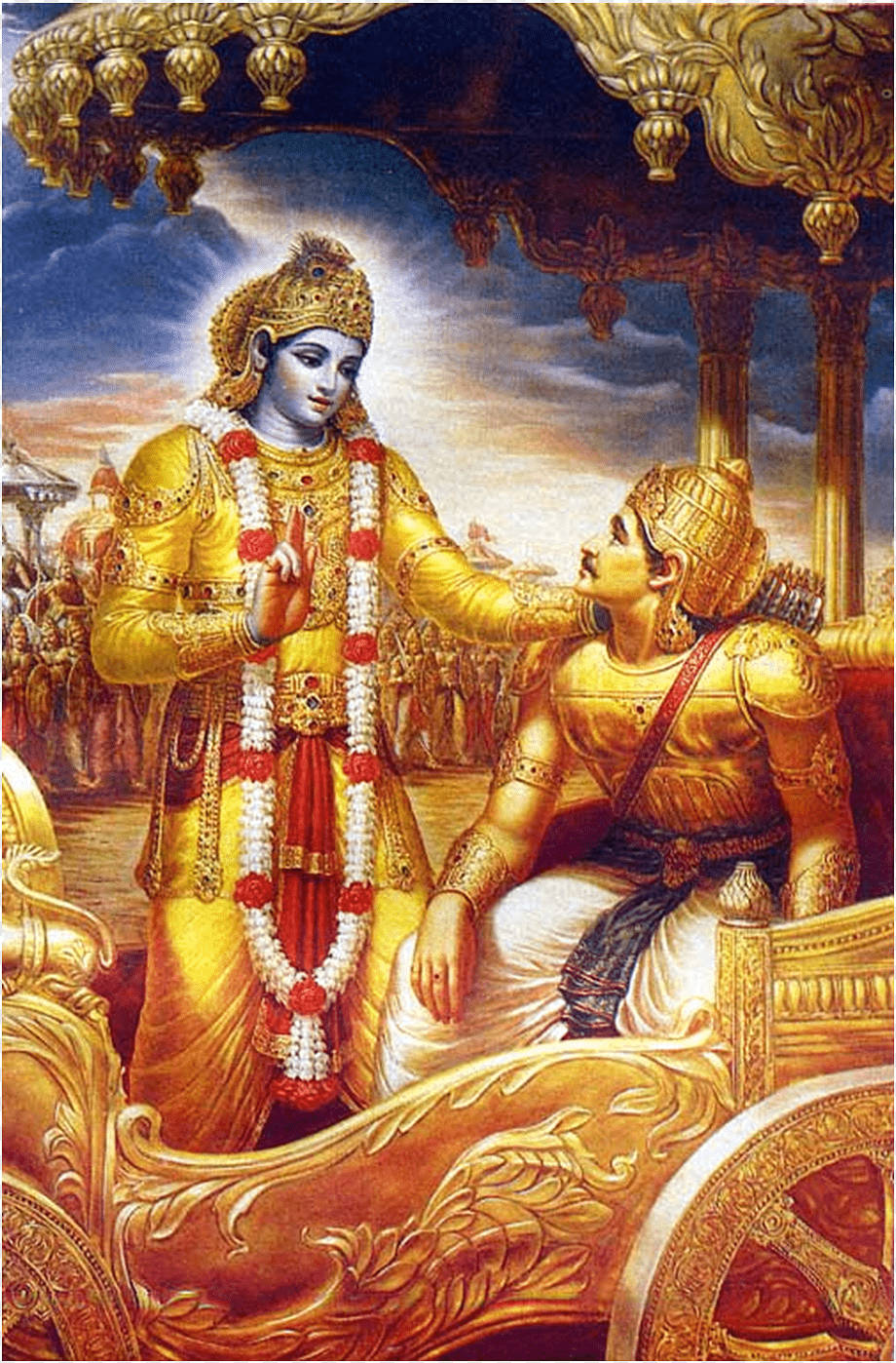 Bhagavad Gita, golden chariot, divine figure, HD Phone Wallpaper