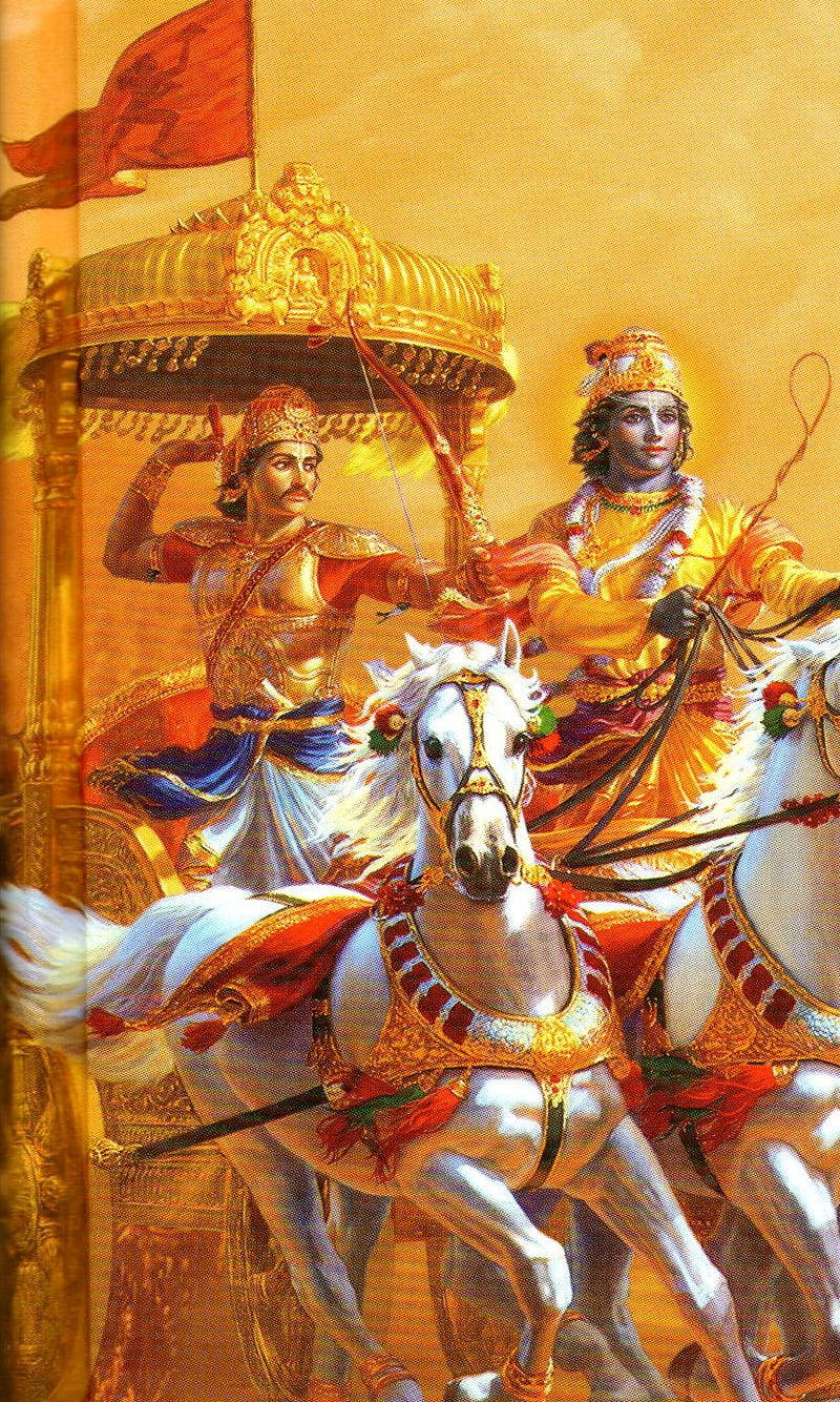 Bhagavad Gita, golden carriage, white horses, HD Phone Wallpaper