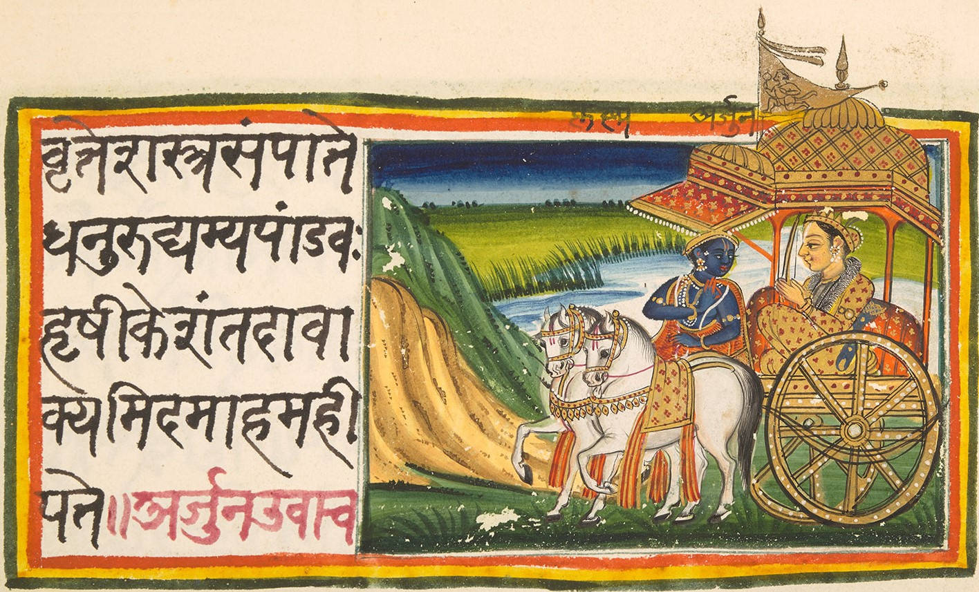 Bhagavad Gita, blue-skinned man, white horse, HD Desktop Wallpaper
