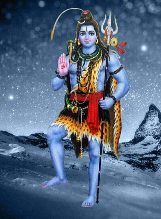 Bhole Baba, snowy mountains, starry night sky, SD Phone Wallpaper
