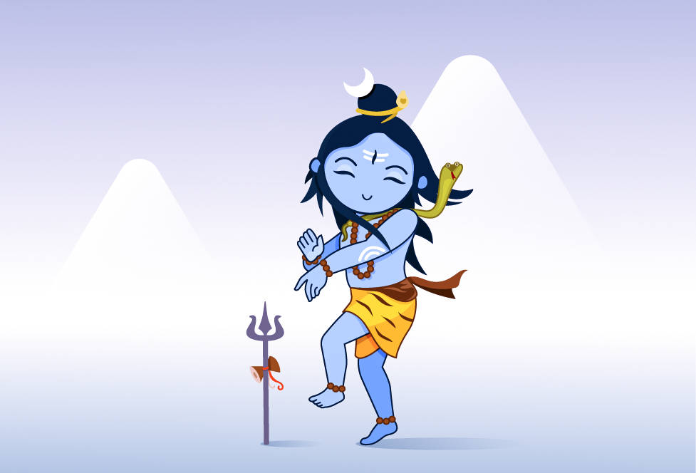 Bhole Baba, blue-skinned, cartoon Shiva, SD Desktop Wallpaper