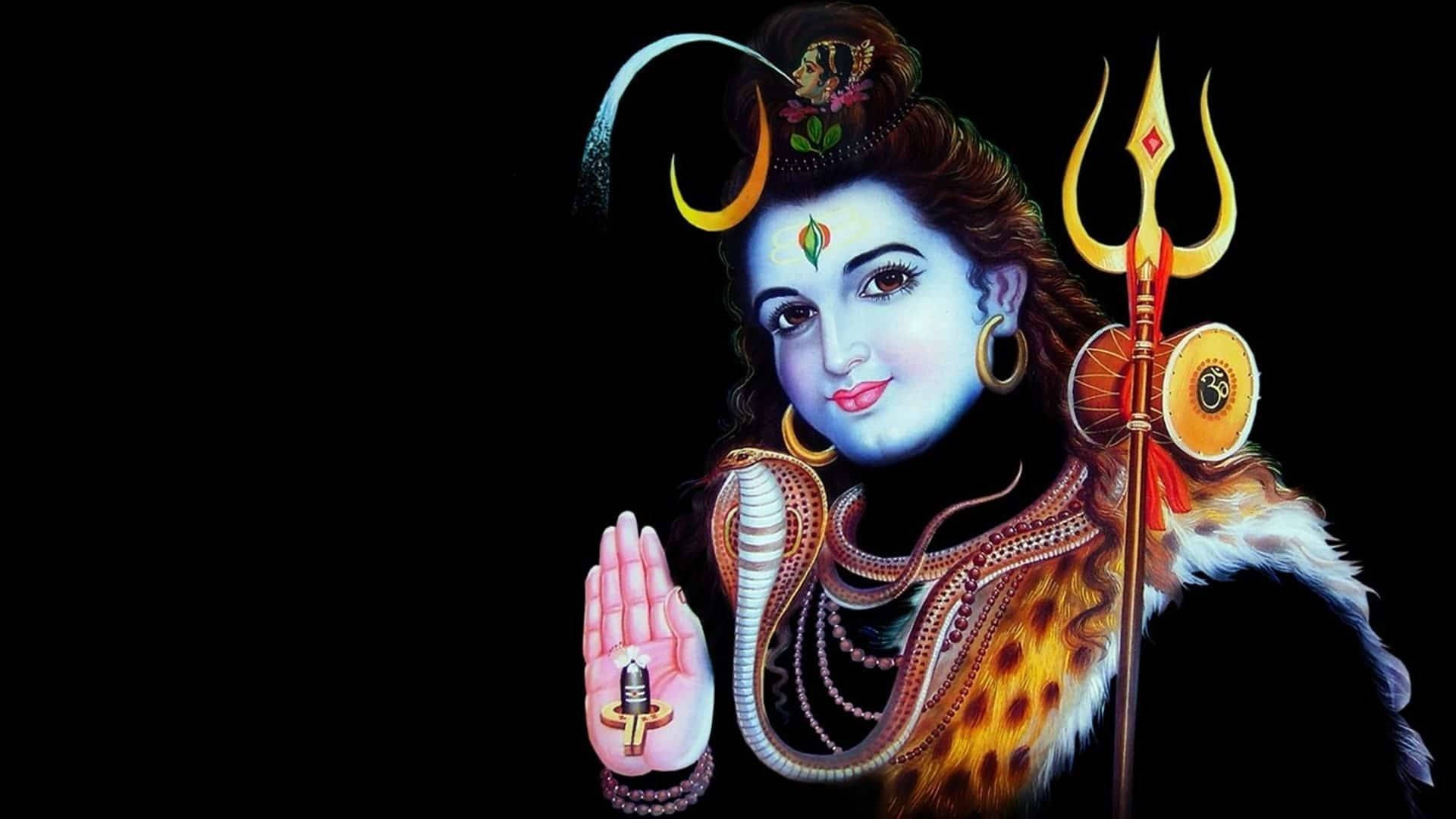 Bhole Baba, blue skin, golden trident, Full HD Desktop Wallpaper