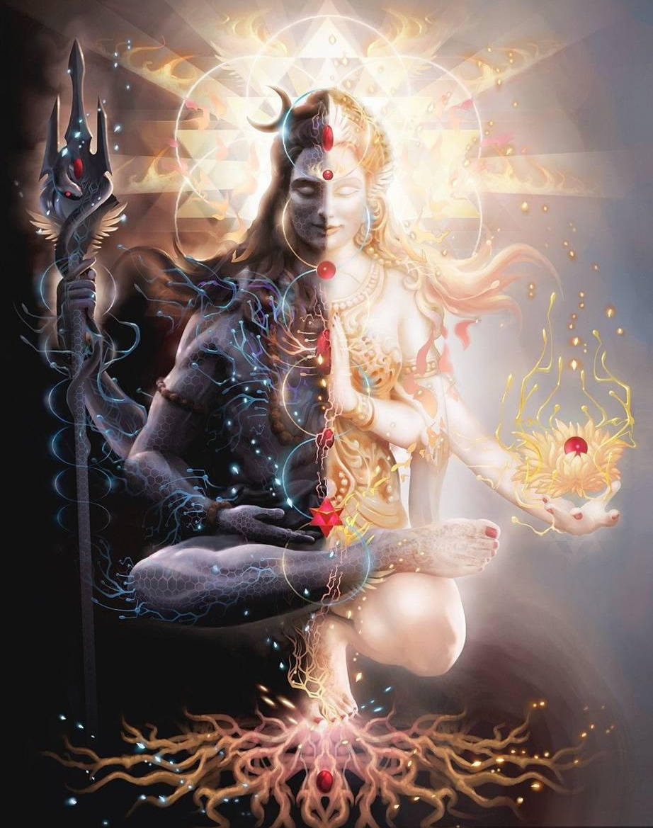 Bholenath, glowing chakra chain, cosmic energy, SD Phone Wallpaper