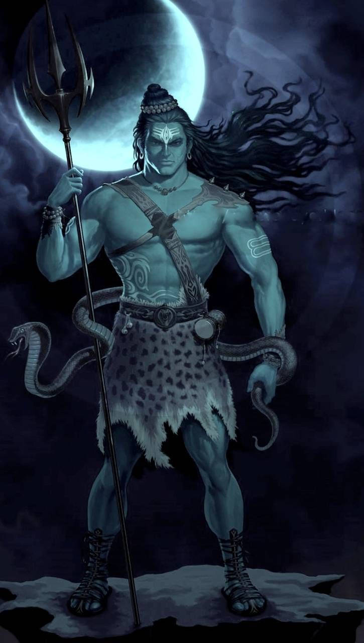 Bholenath 3D, blue-skinned deity, long dark hair, HD Phone Wallpaper