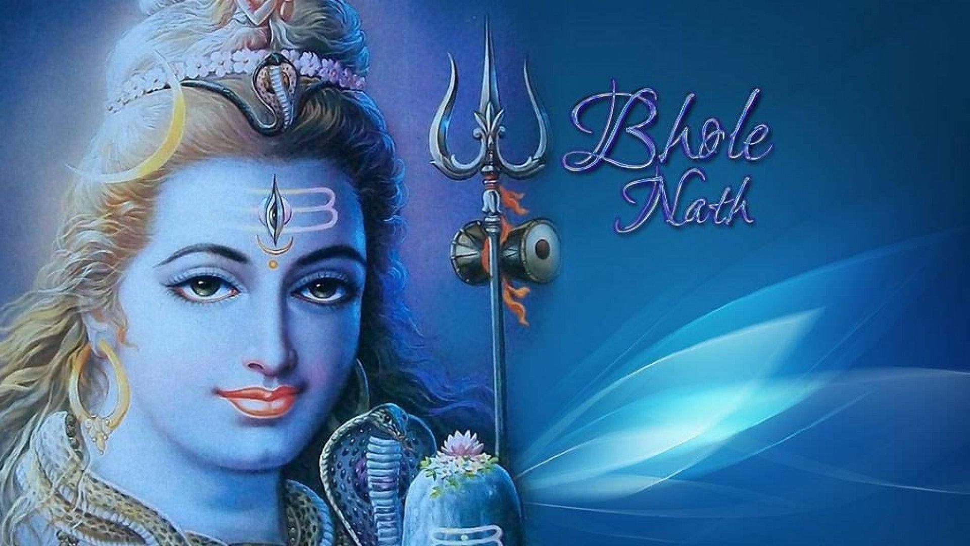 Bholenath, blue skin, crescent moon crown, Full HD Desktop Wallpaper