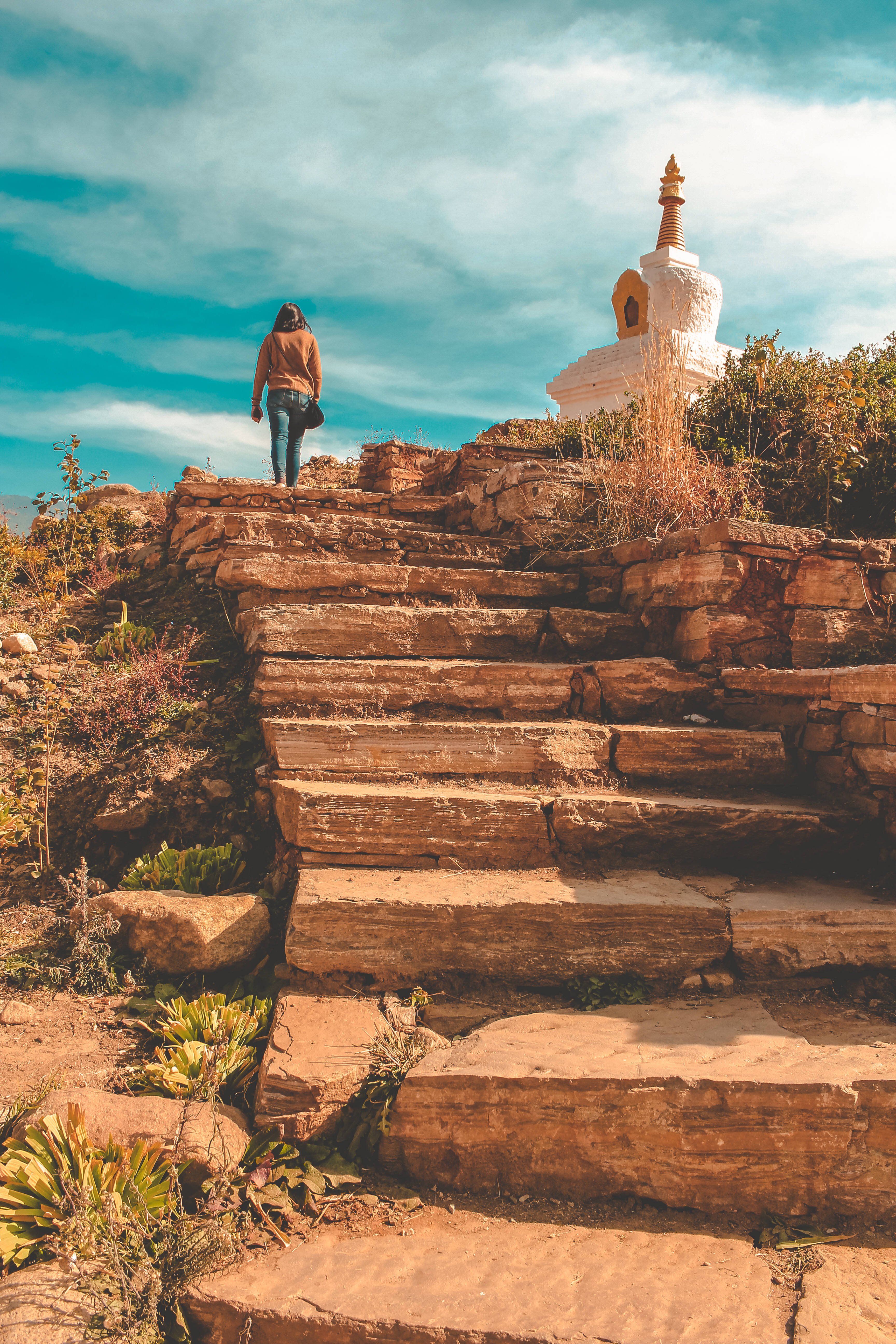 Bhutan, nature trail, stupa, 5K Phone Wallpaper