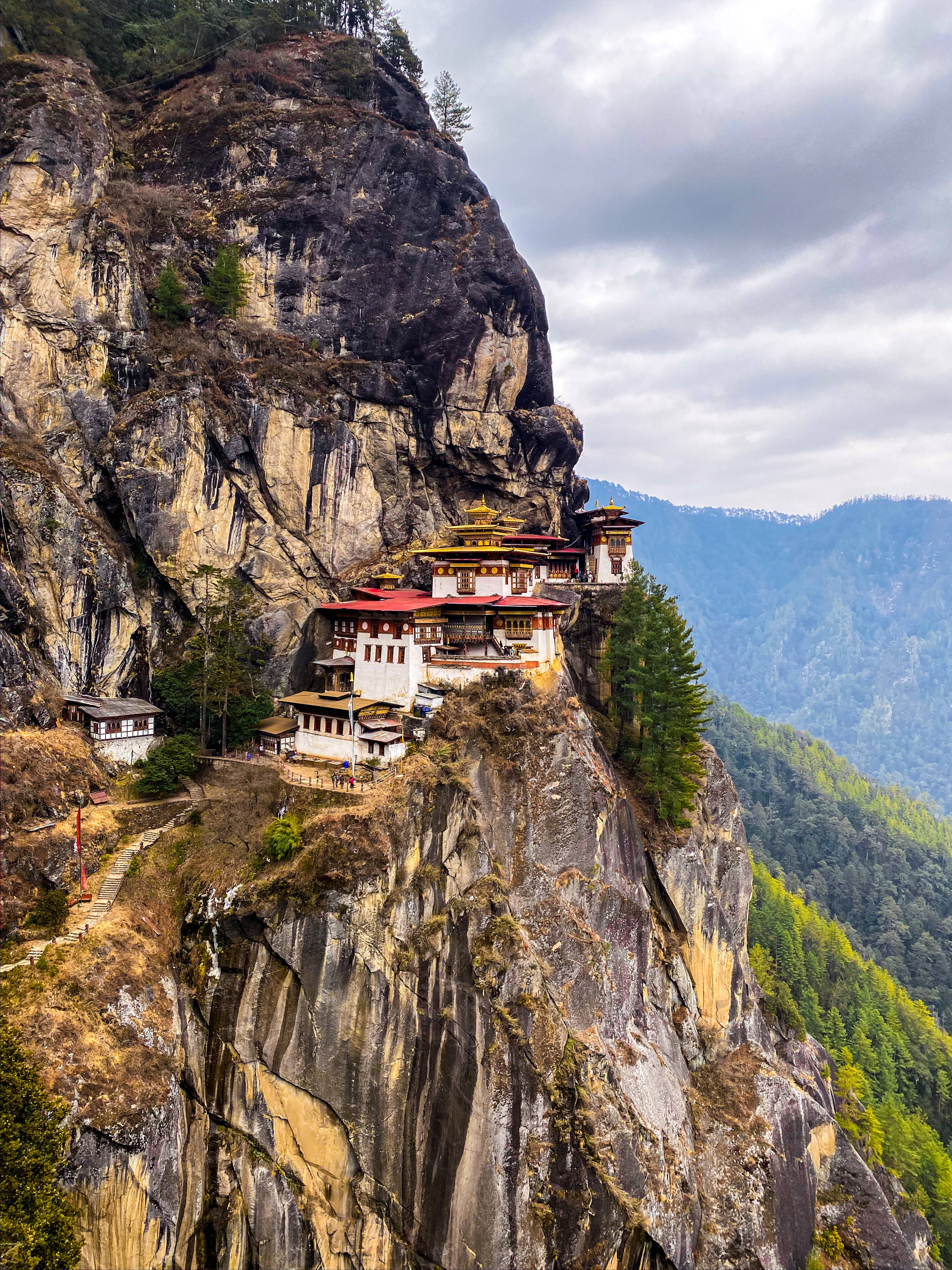 Bhutan, cliffside temple, monastery, 4K Phone Wallpaper