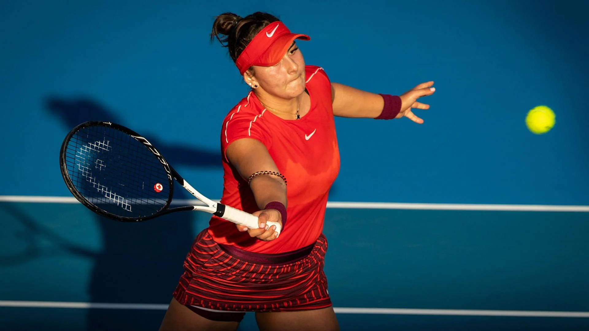 Bianca Andreescu, red gear, yellow ball, Full HD Desktop Wallpaper