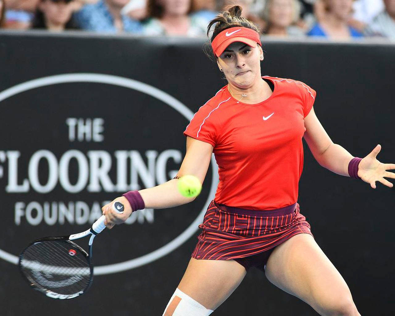 Bianca Andreescu, red gear, yellow ball, HD Desktop Wallpaper