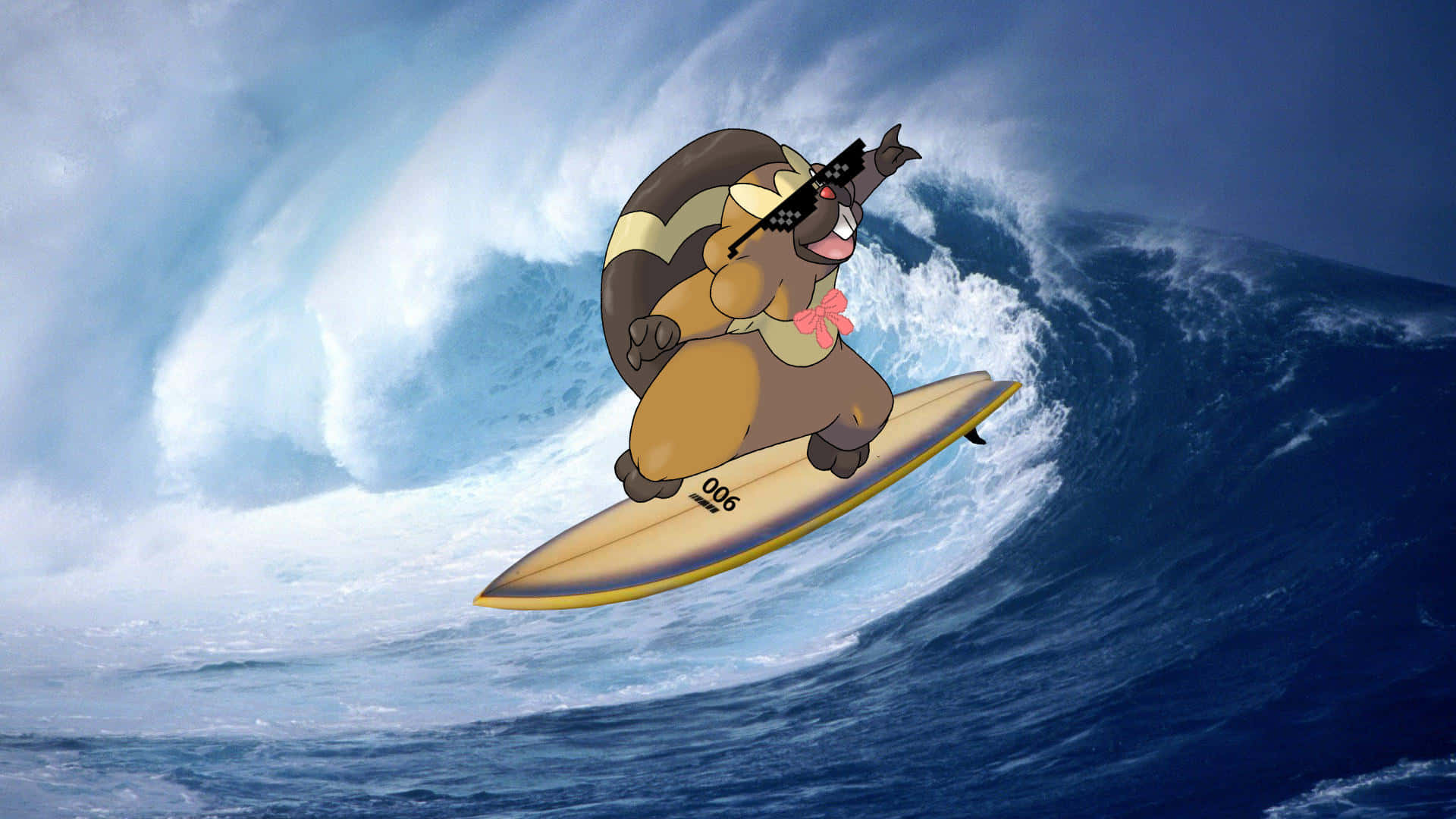 Bibarel, surfing, sunglasses, Full HD Desktop Wallpaper