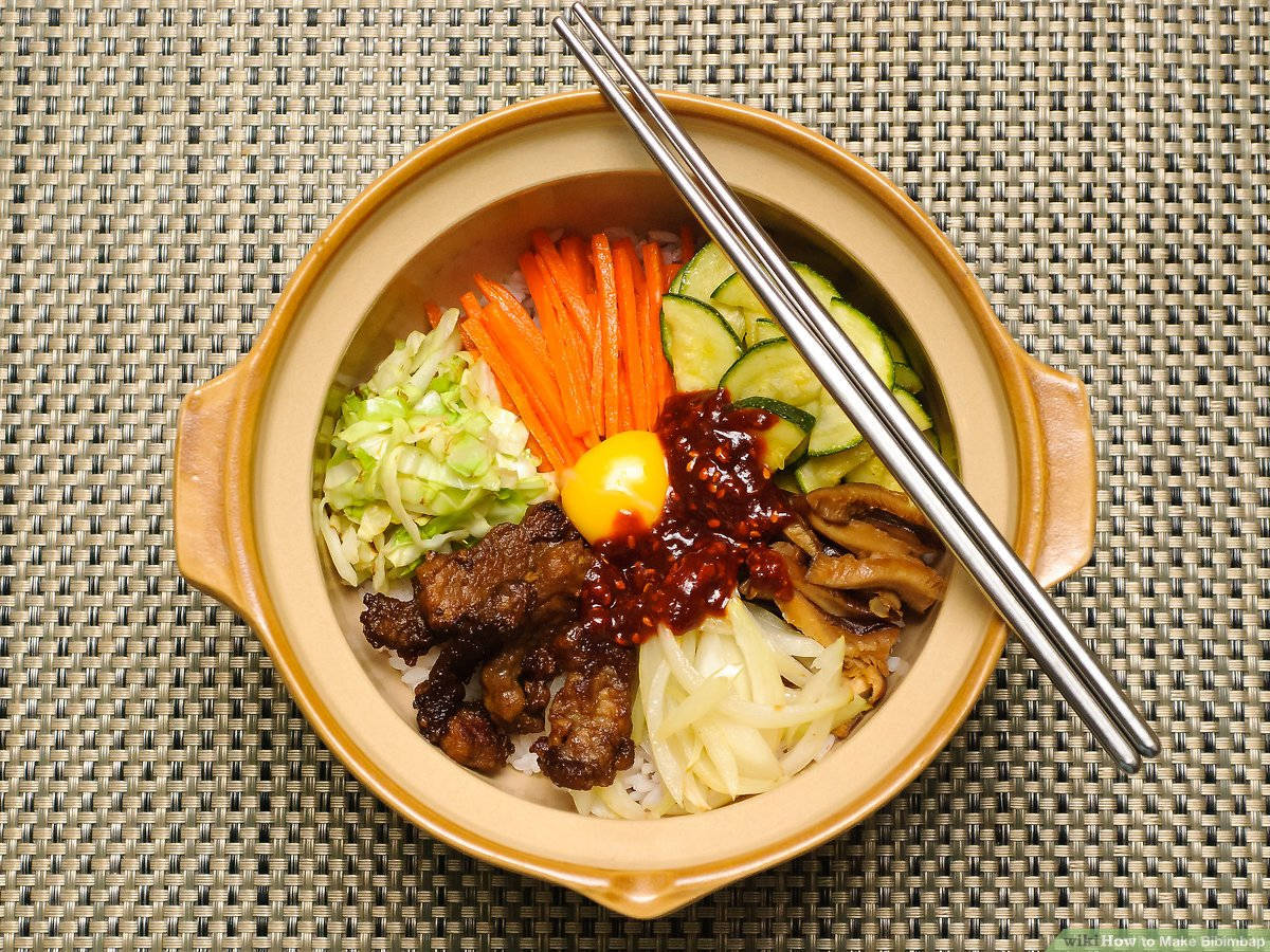 bibimbap, hot pot dish, steaming Korean bibimbap bowl, SD Desktop Wallpaper