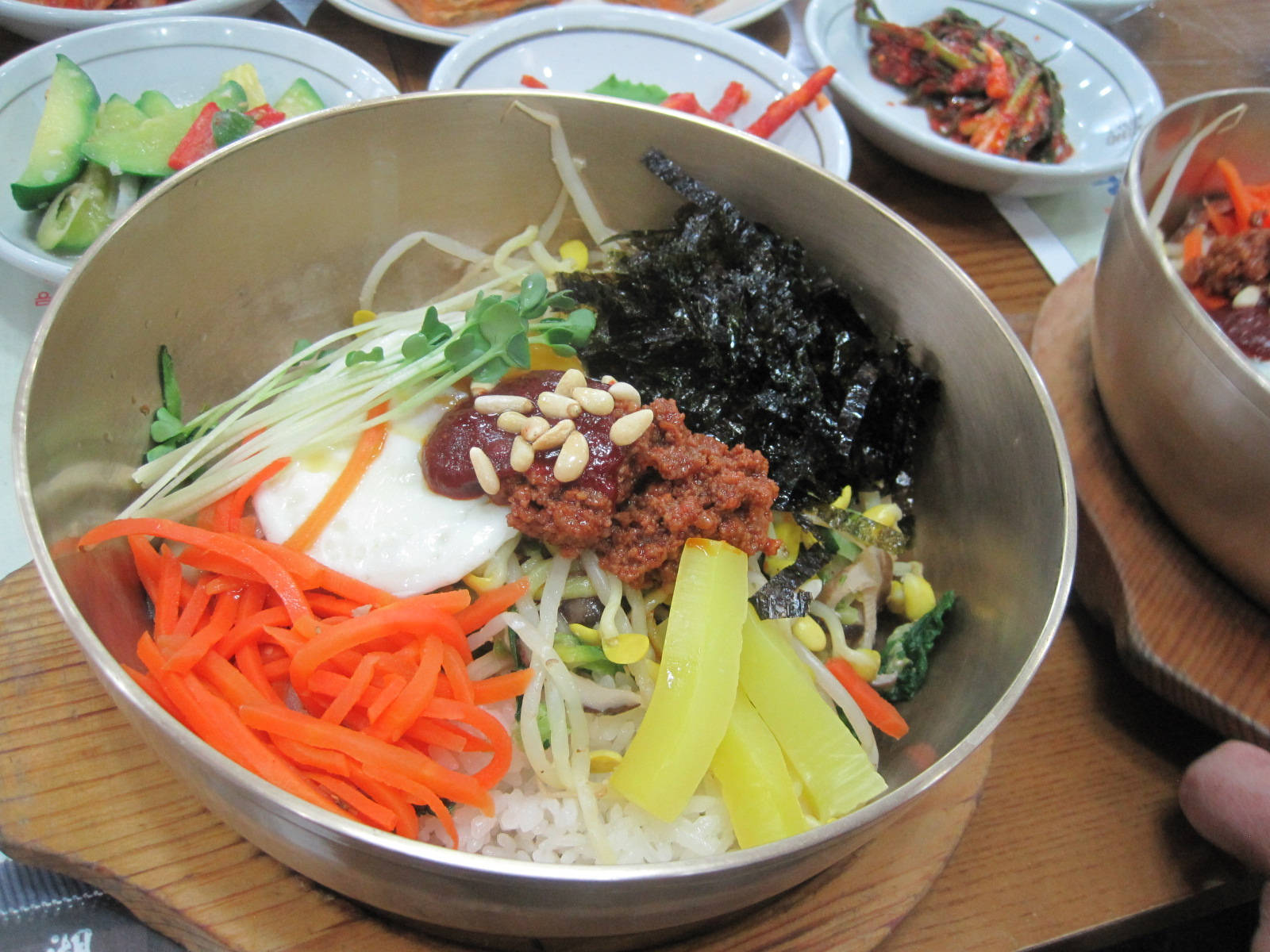 bibimbap, steel bowl, metallic bowl, HD Desktop Wallpaper