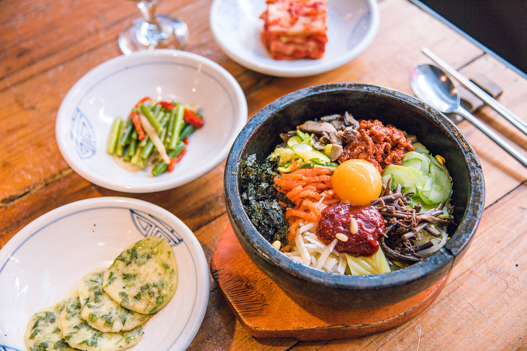 bibimbap, pajeon, stone bowl, Full HD Desktop Wallpaper