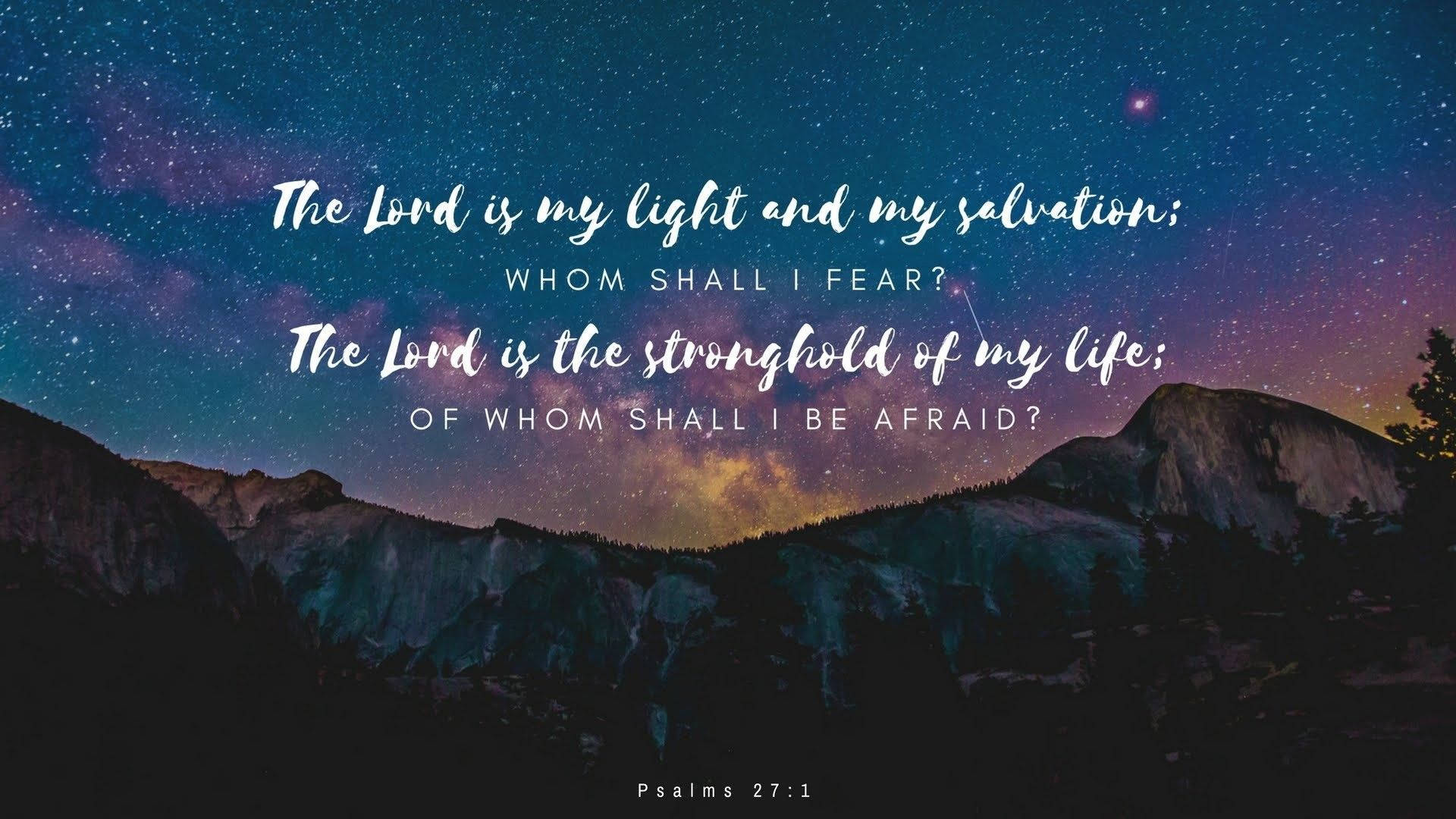 Psalms 27:1, starry night sky, purple and blue hues, Full HD Desktop Wallpaper