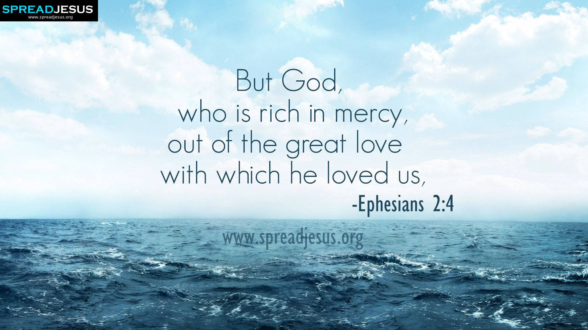 Ephesians 2:4, vast ocean, bright sky, Full HD Desktop Wallpaper