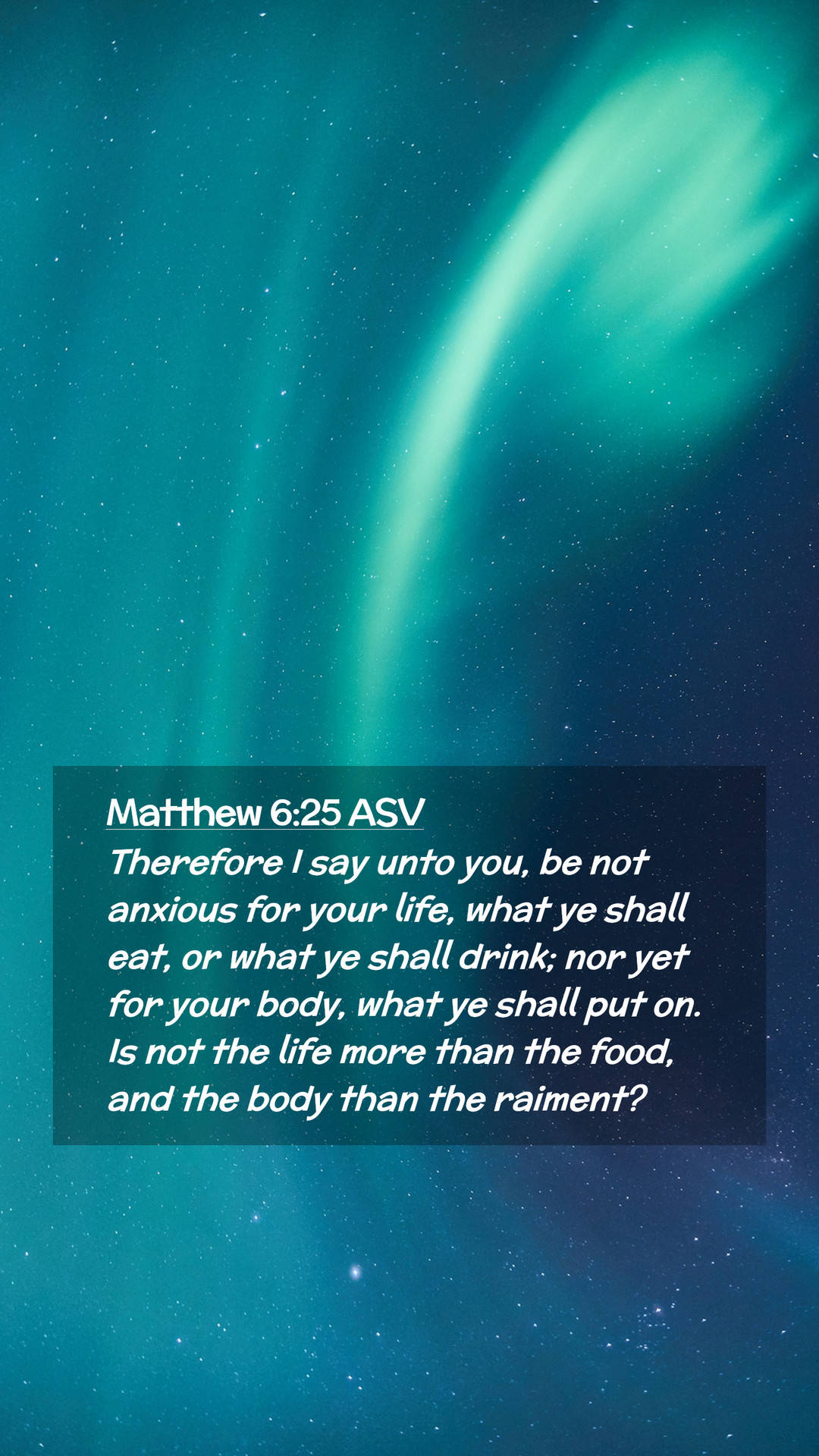 vibrant green aurora, starry night sky, biblical verse overlay, Full HD Phone Wallpaper