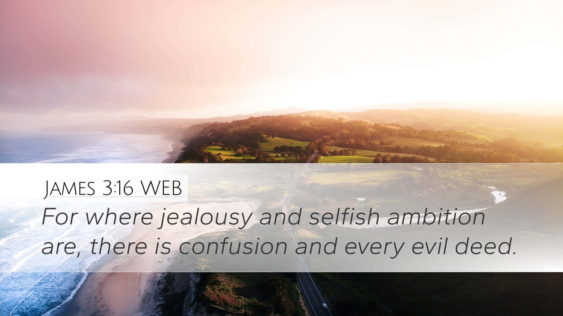 Selfish Ambition Bible Verse Desktop, coastal cliffs, green hills, Full HD Desktop Wallpaper