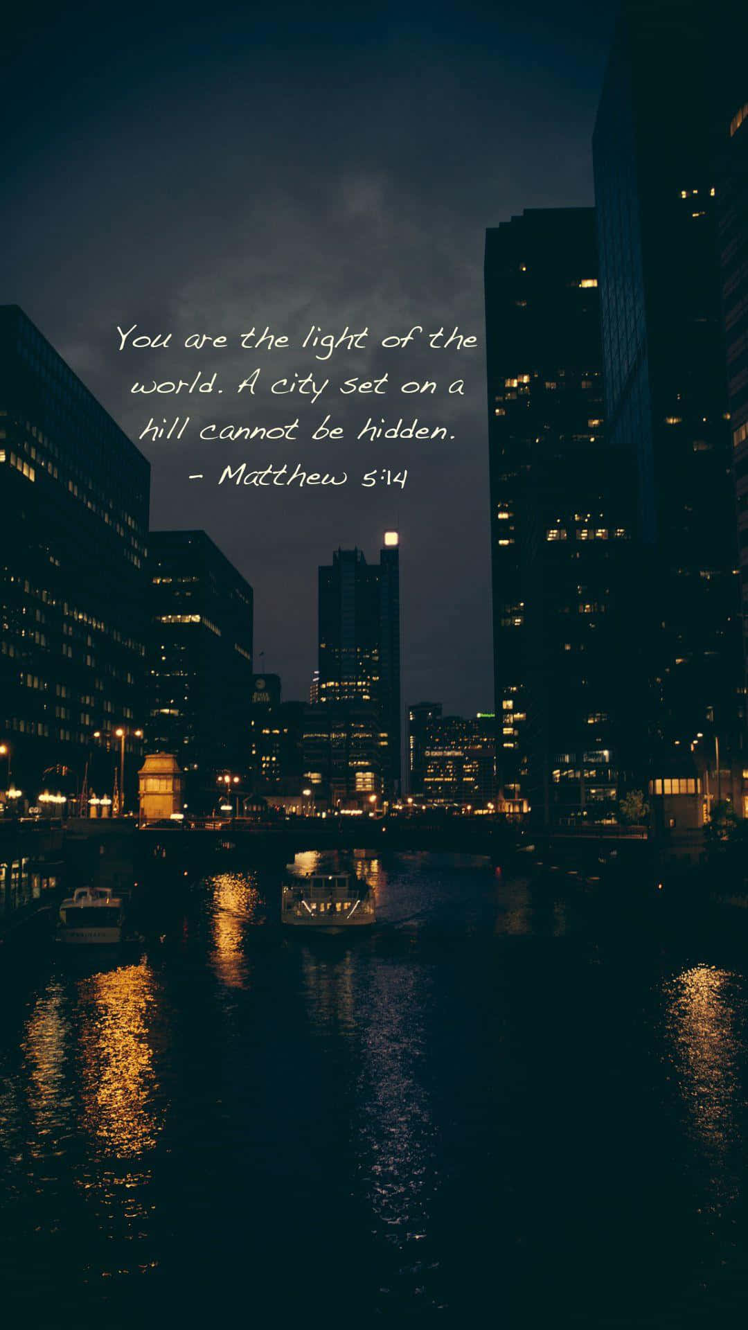 Bible Verse Phone, city skyline, night, Full HD Phone Wallpaper
