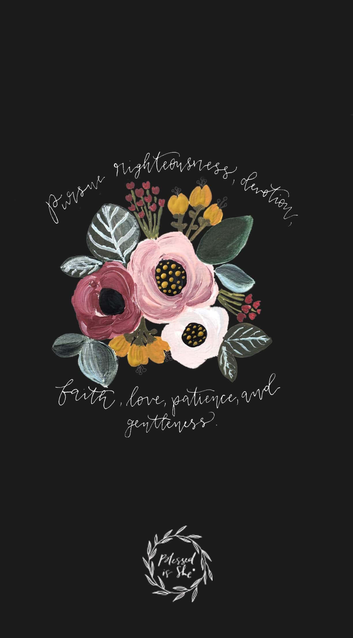 Bible Verse Phone, watercolor floral arrangement, pink maroon, Full HD Phone Wallpaper